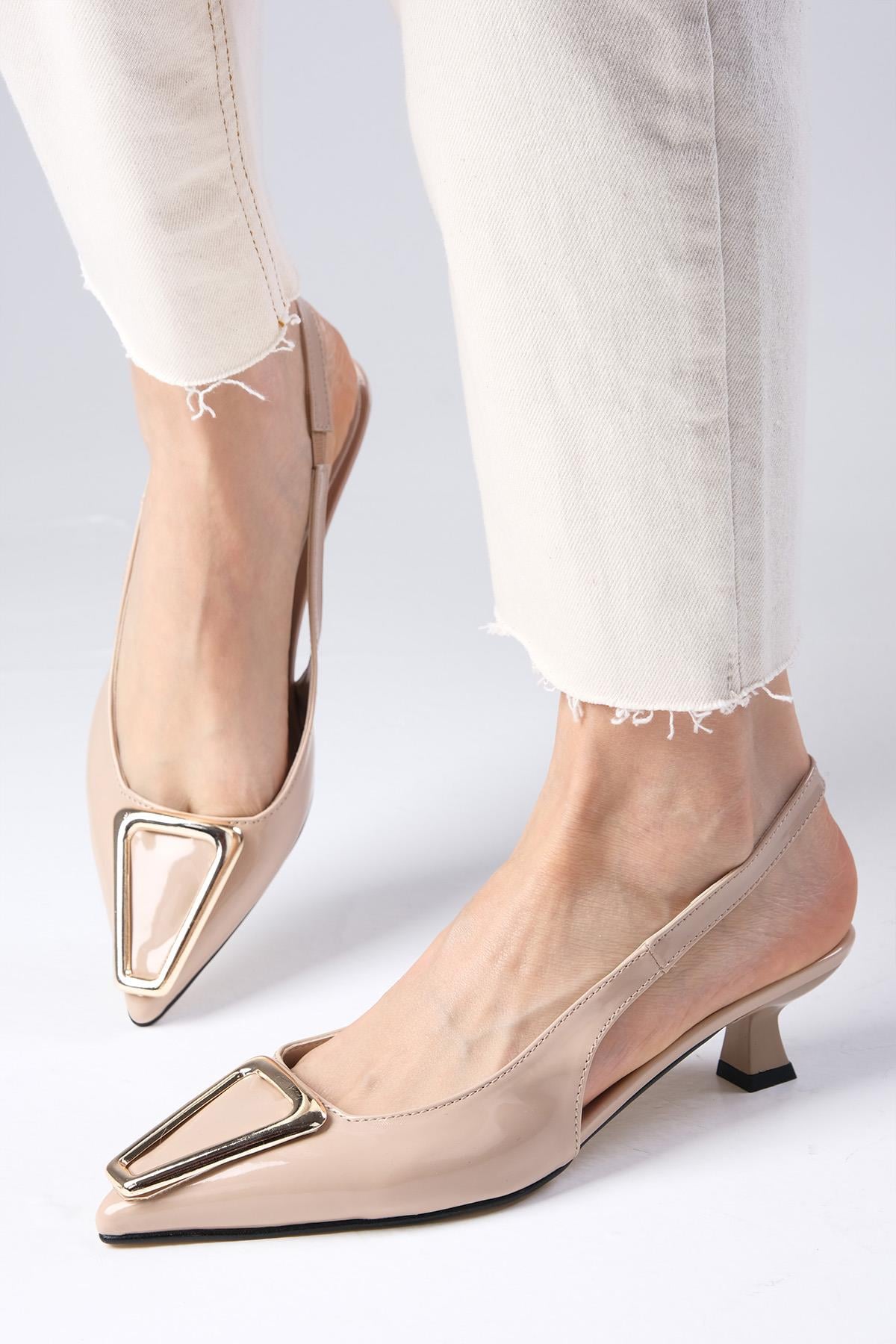 Milena Tan Patent Leather Mini Heel Shoes