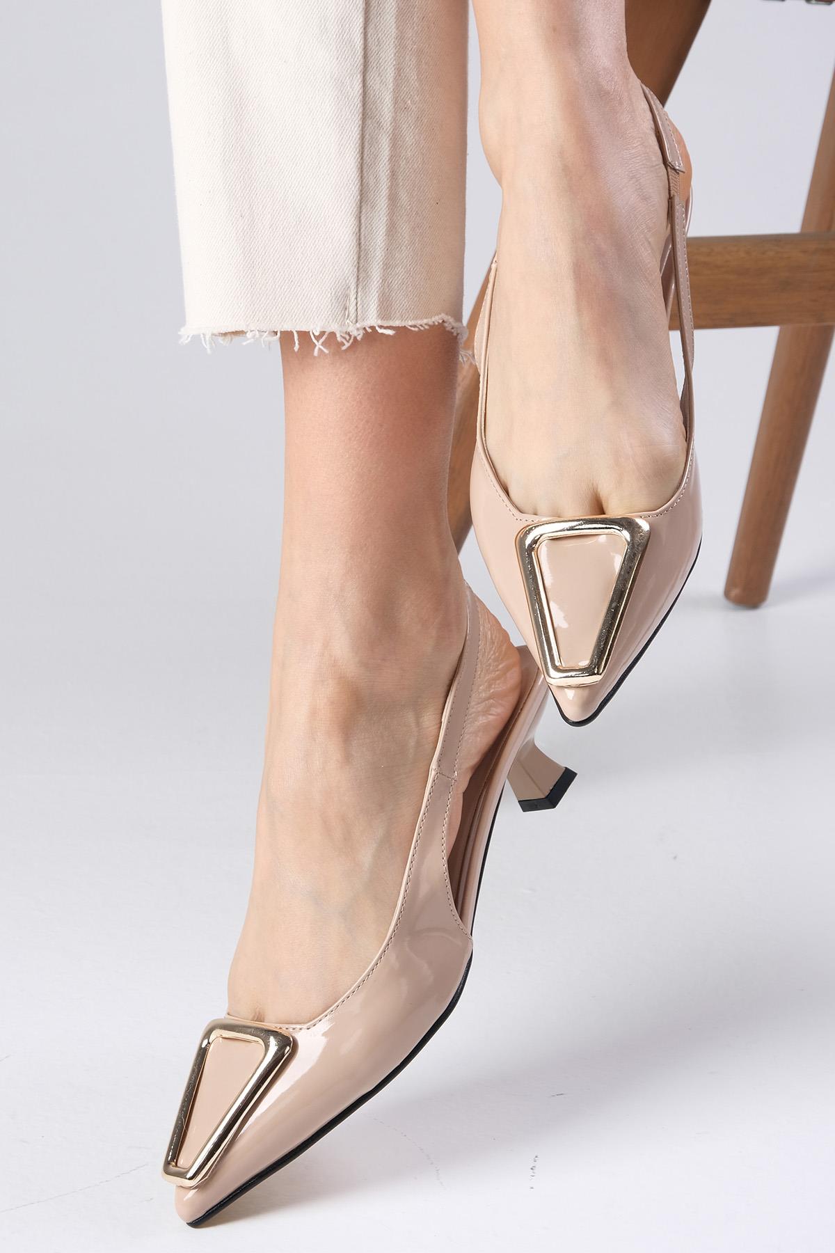 Milena Tan Patent Leather Mini Heel Shoes