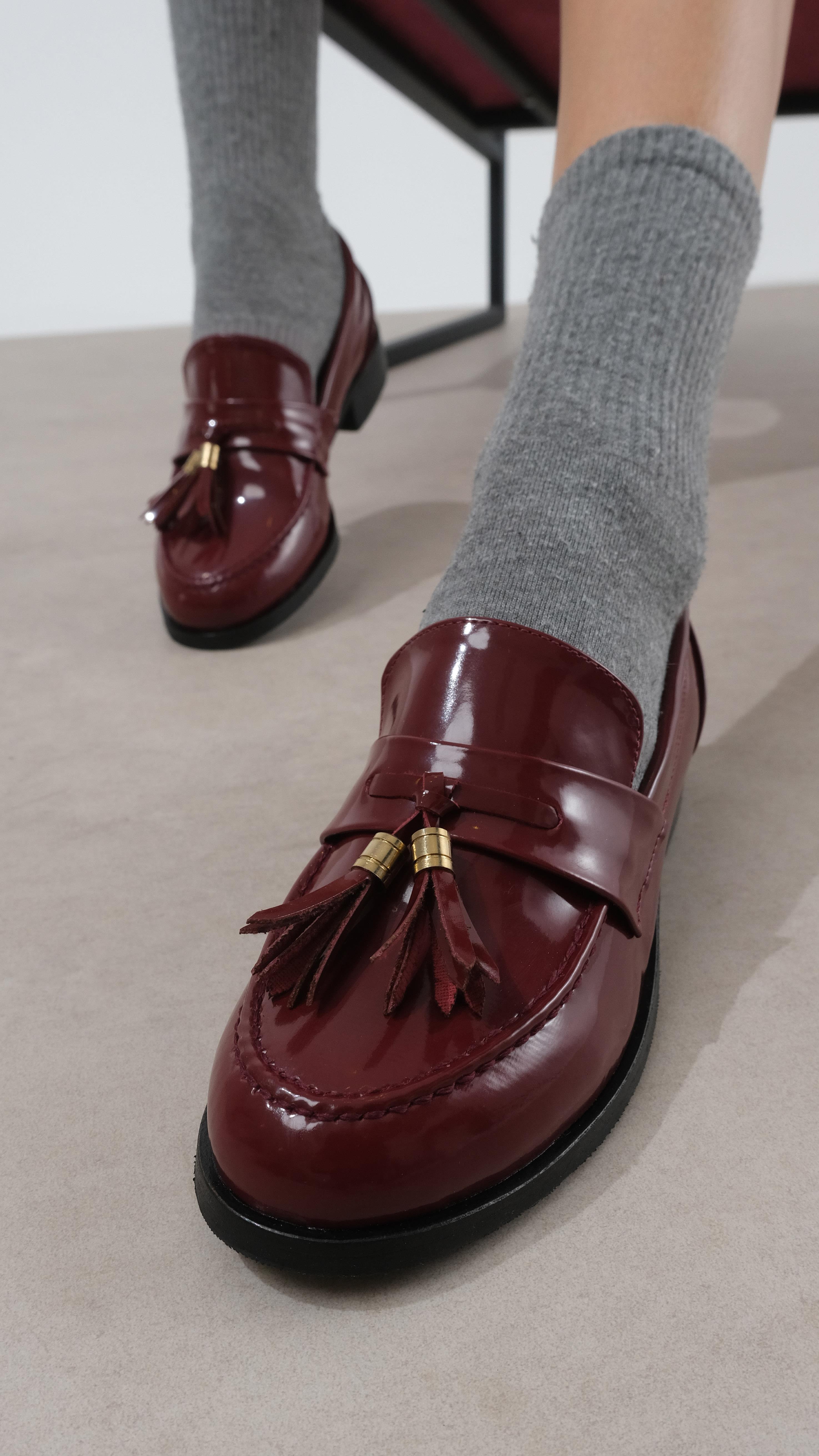 Meline Bordo Renk Rugan Oxford Ayakkabı