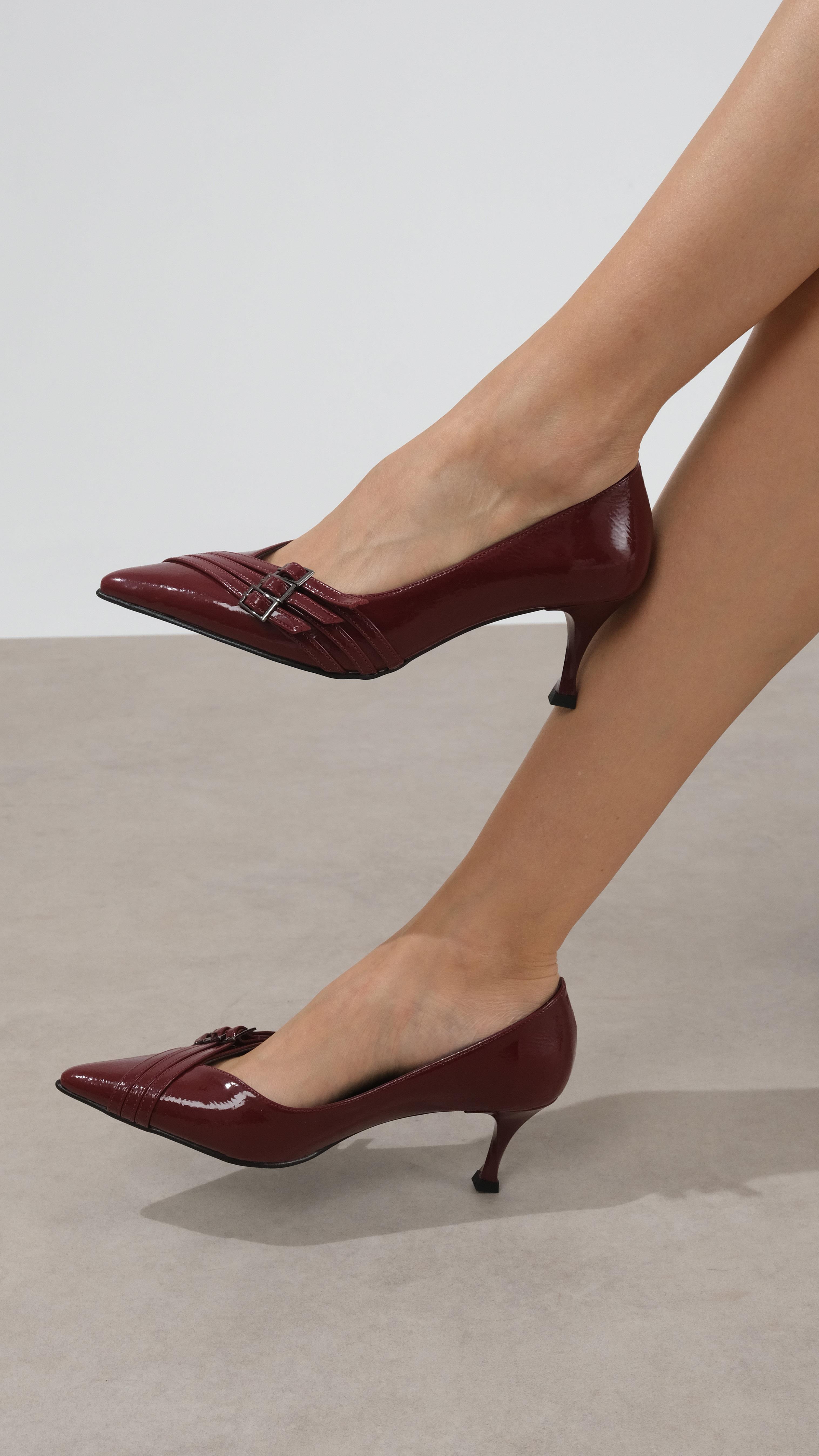 Shirley Burgundy Patent Leather Heels