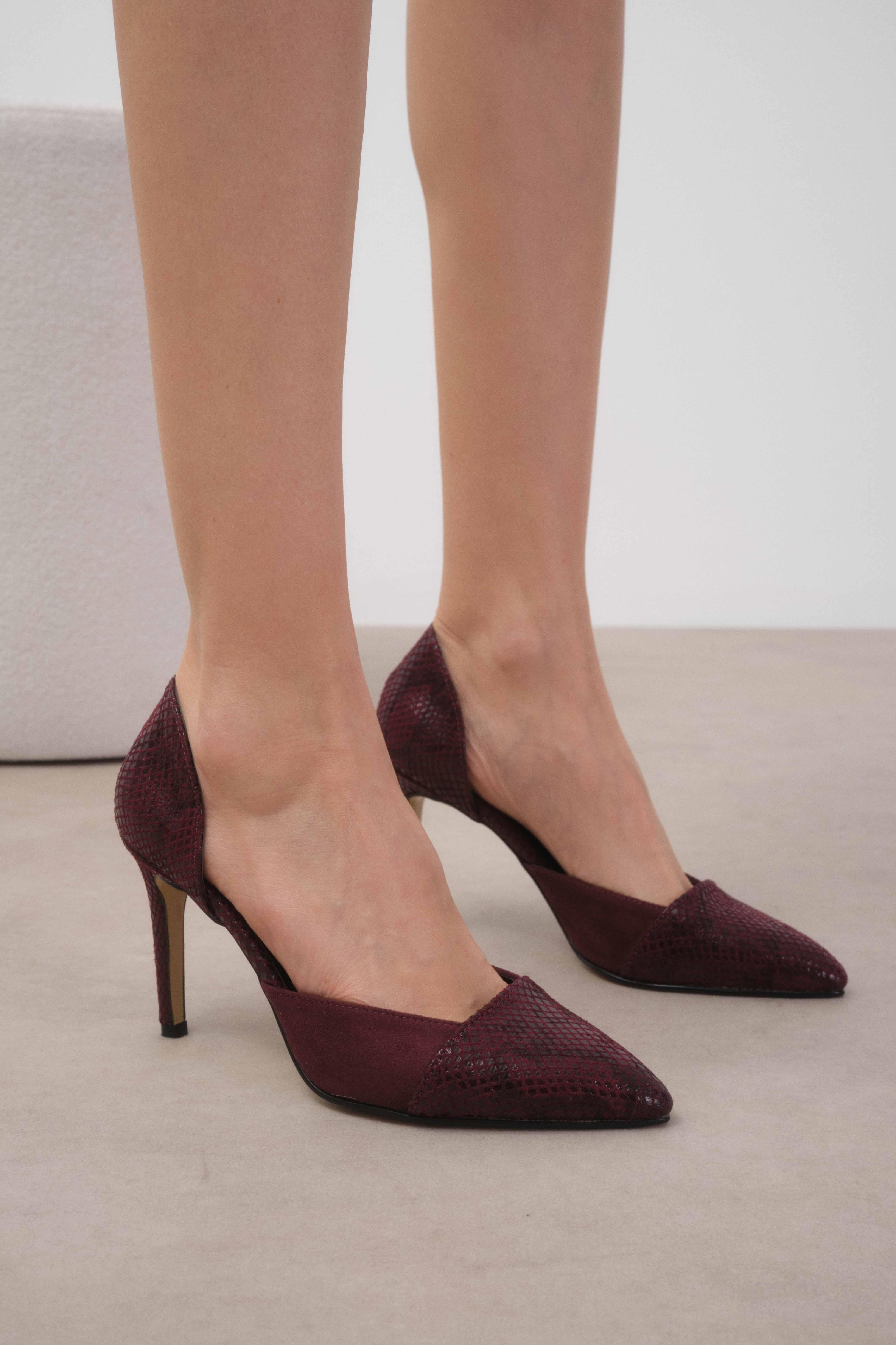 Brien Bordo Renk Yılan Desenli Stiletto