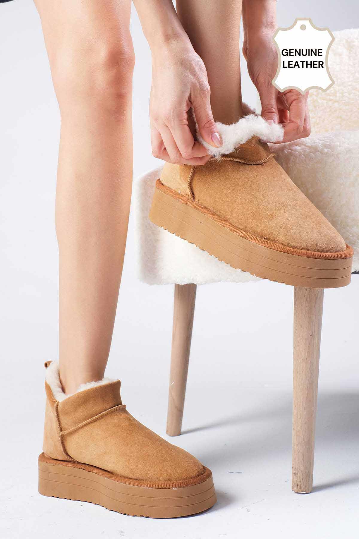 Bronte Hakiki Süet Taba Renk Ugg Bot