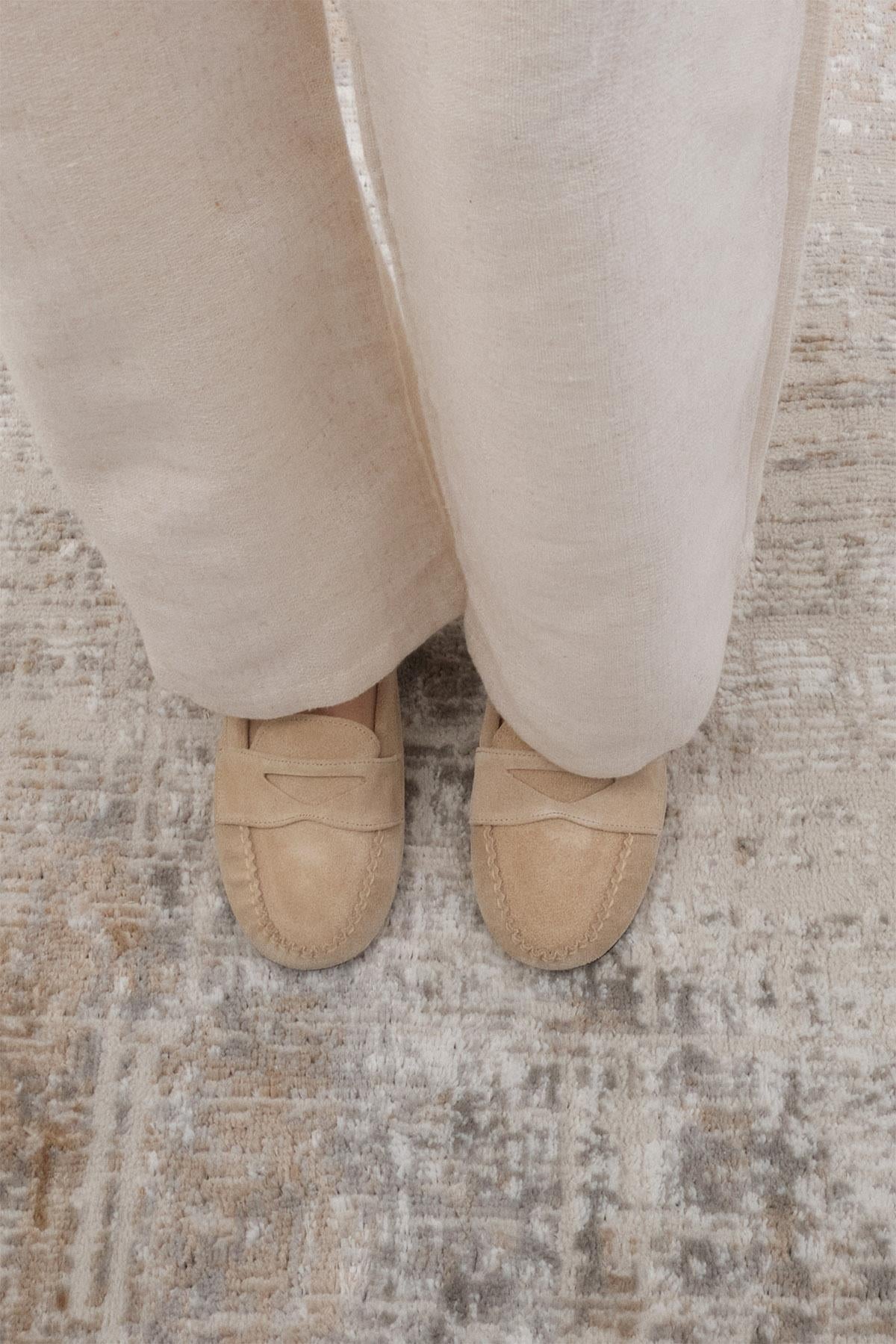 Capri Hakiki Süet Bej Renk Loafer
