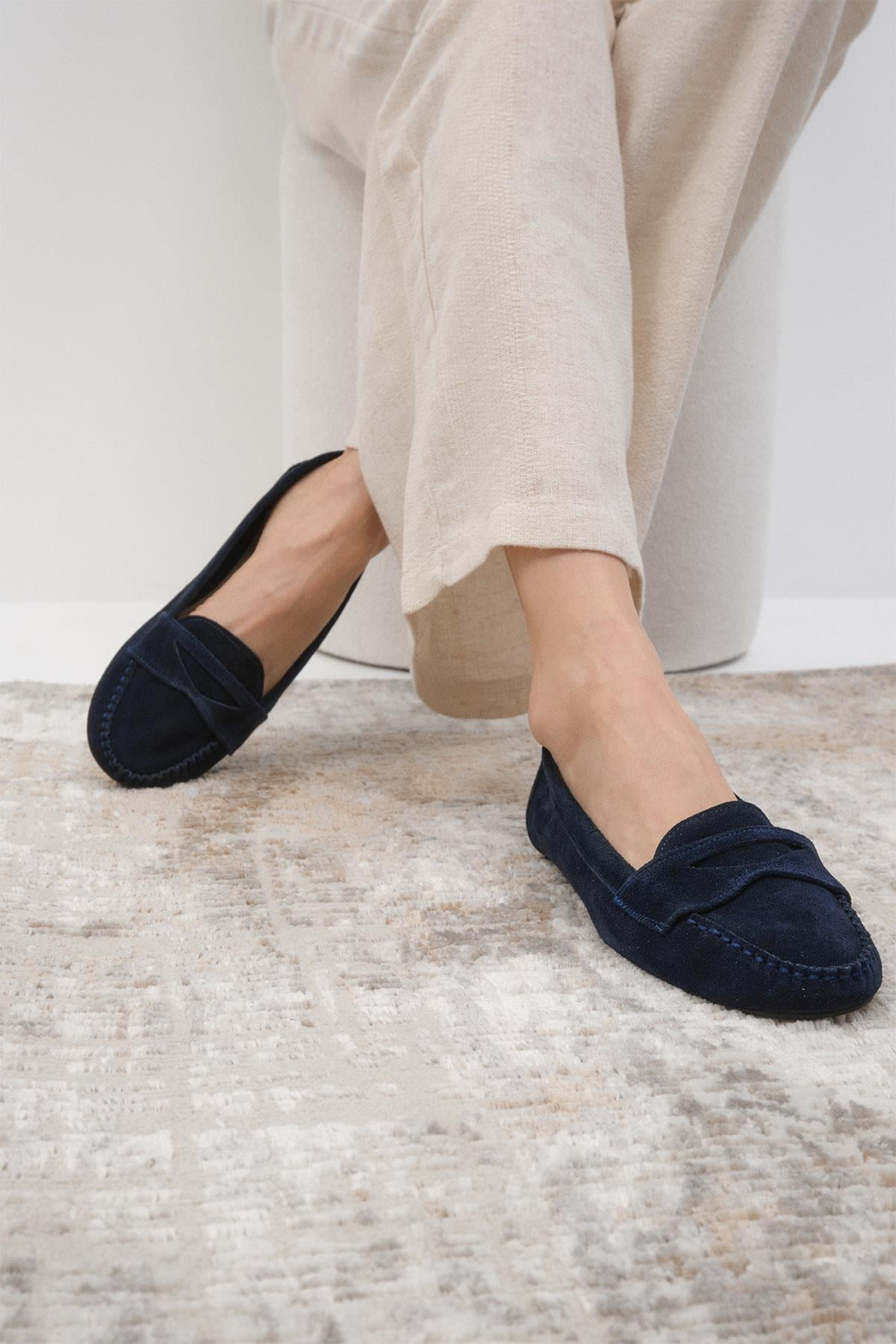 Capri Hakiki Süet Lacivert Renk Loafer