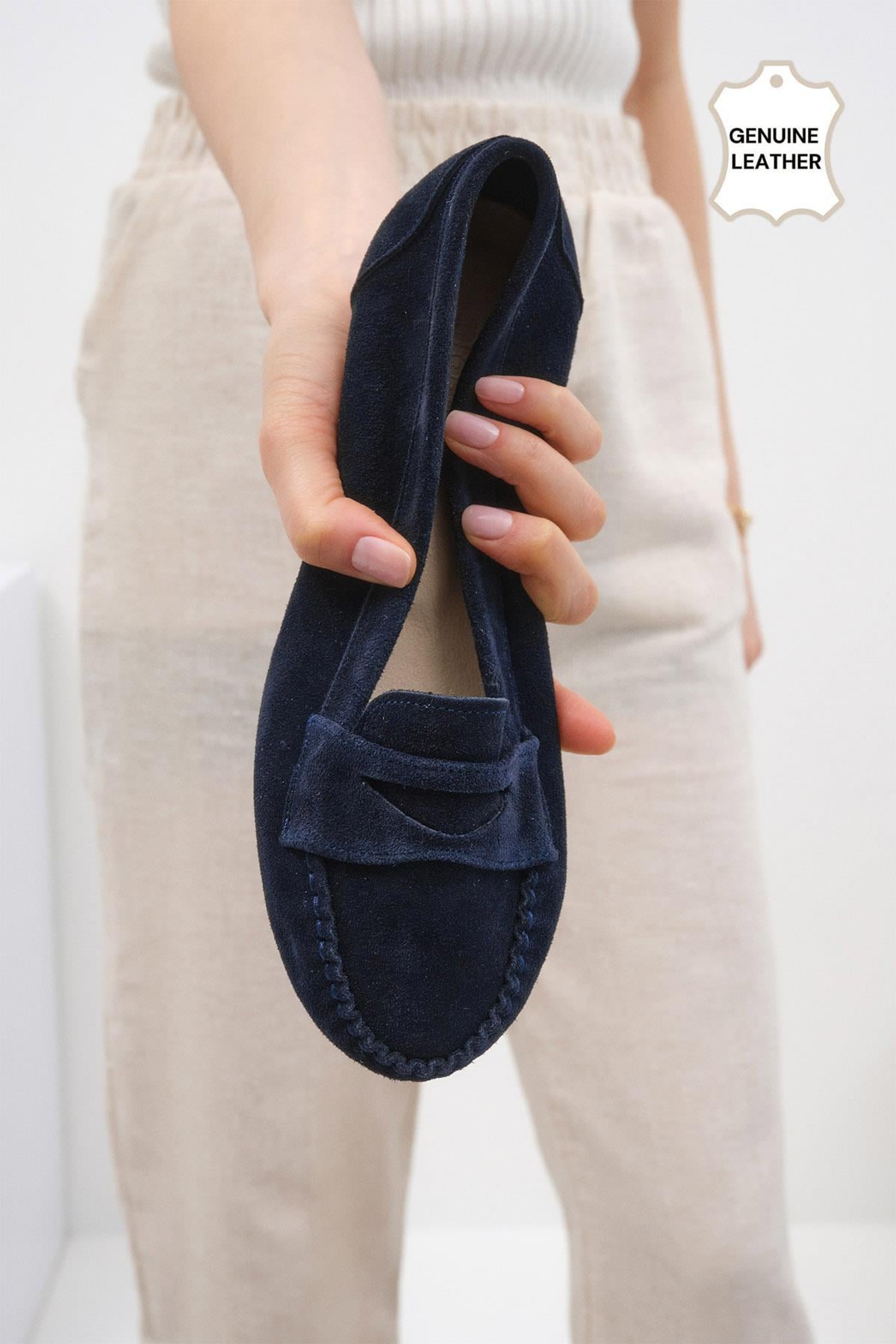 Capri Hakiki Süet Lacivert Renk Loafer
