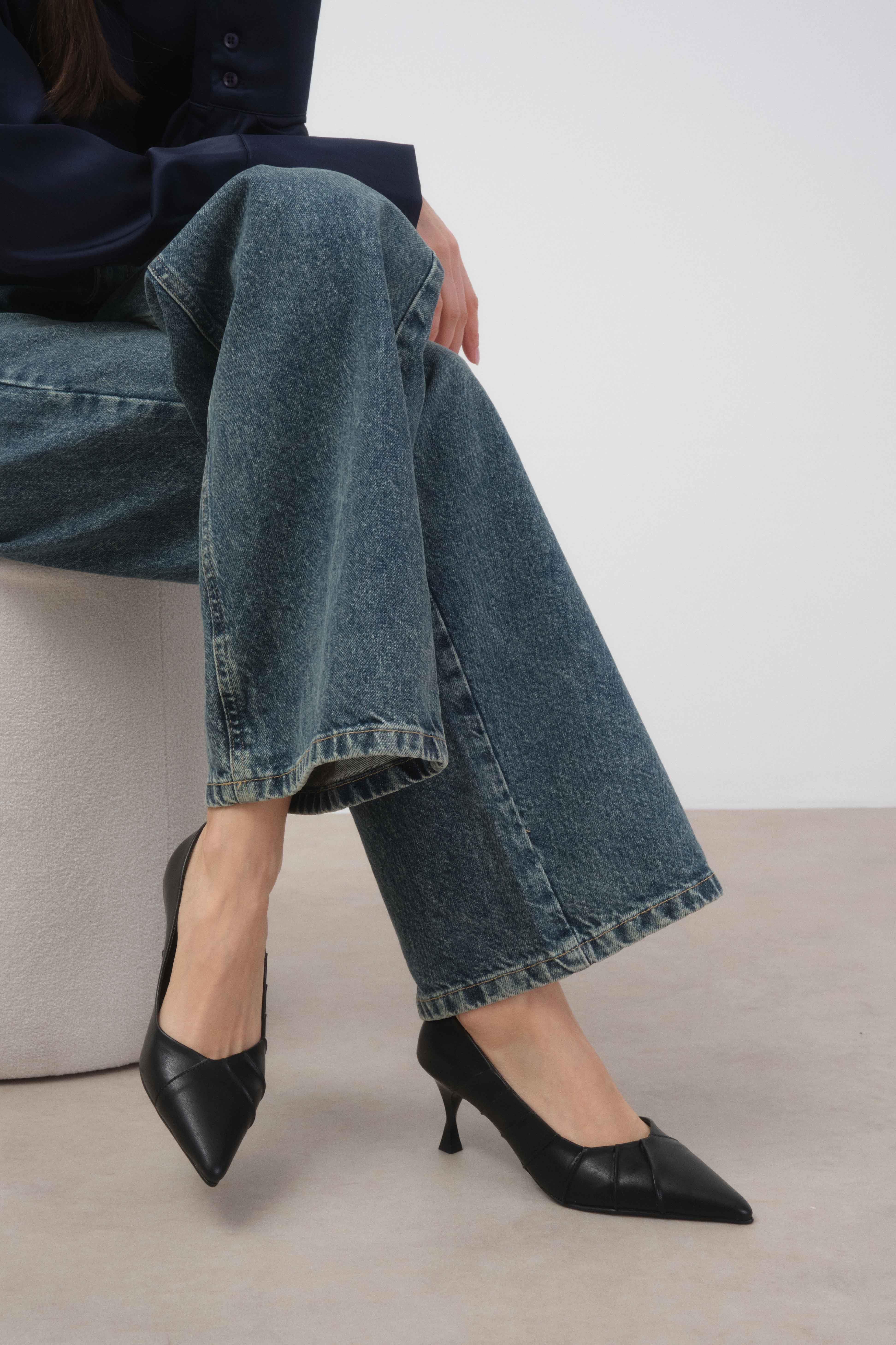Nina Black Drawstring Heels