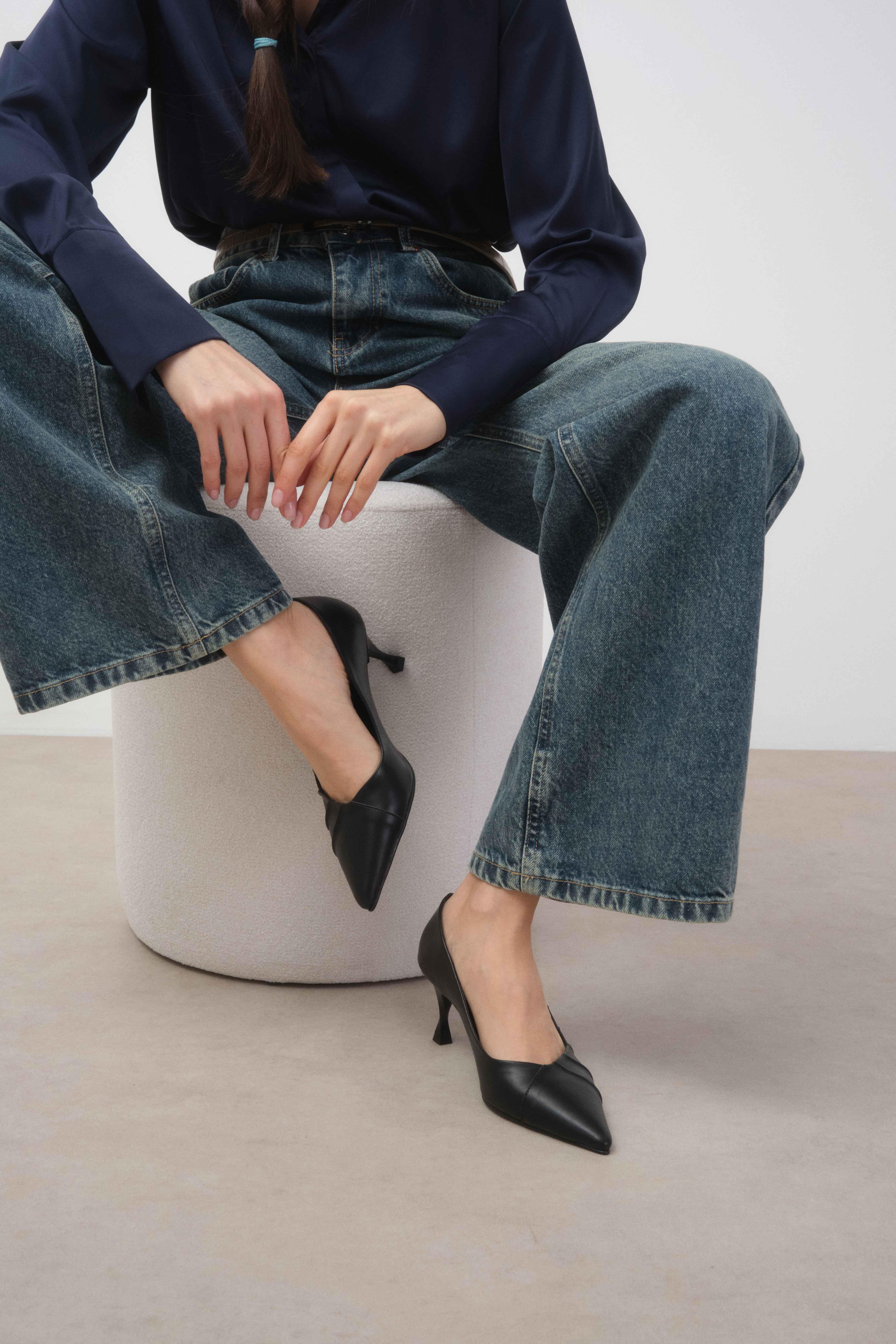 Nina Black Drawstring Heels