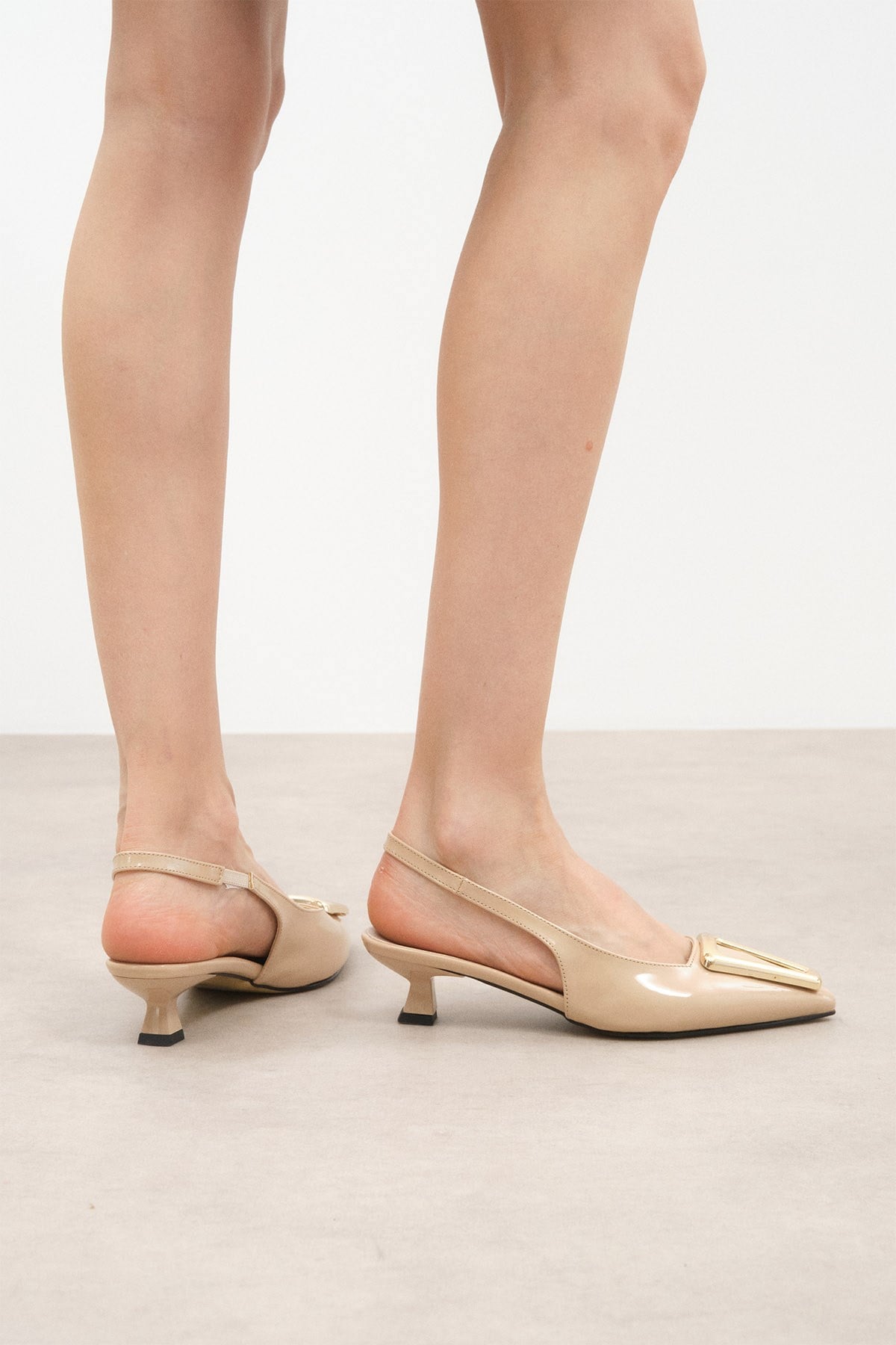 Milena Tan Patent Leather Mini Heel Shoes