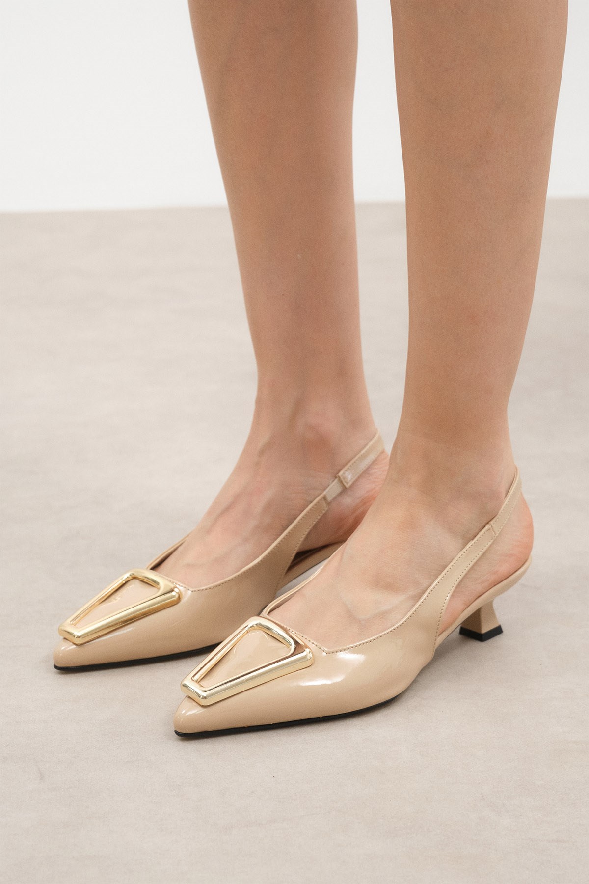 Milena Tan Patent Leather Mini Heel Shoes