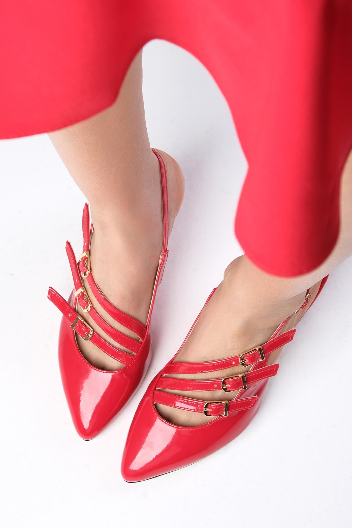 Naomi Red Color Patent Leather Short Heels
