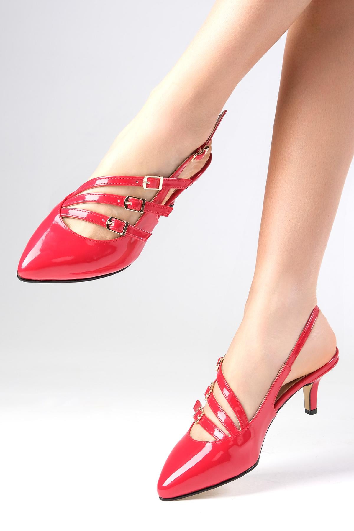 Naomi Red Color Patent Leather Short Heels