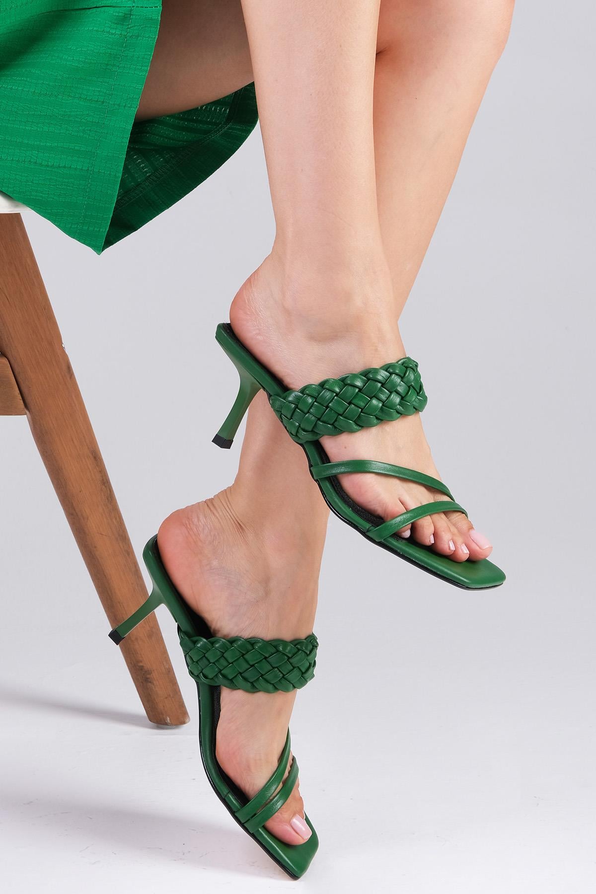 Petra Genuine Leather Green Mules