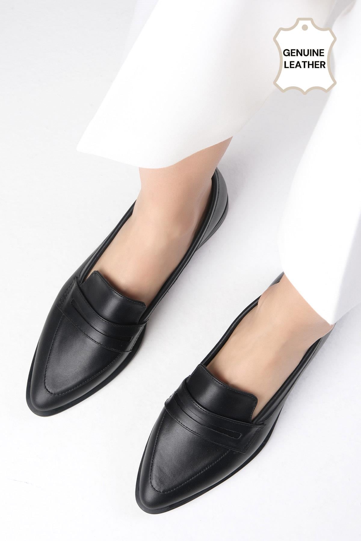 River Hakiki Deri Siyah Loafer