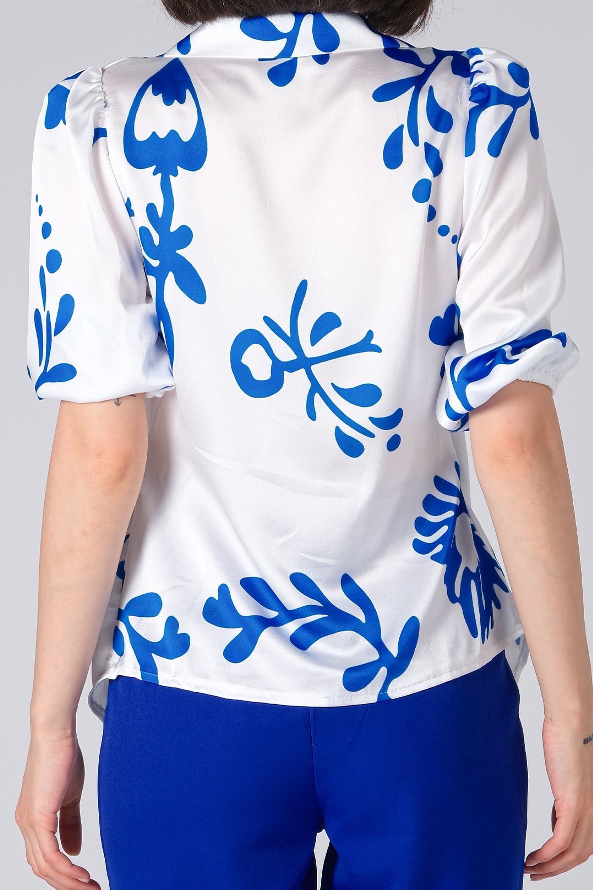Saks Renk Desenli Kadın Bluz 