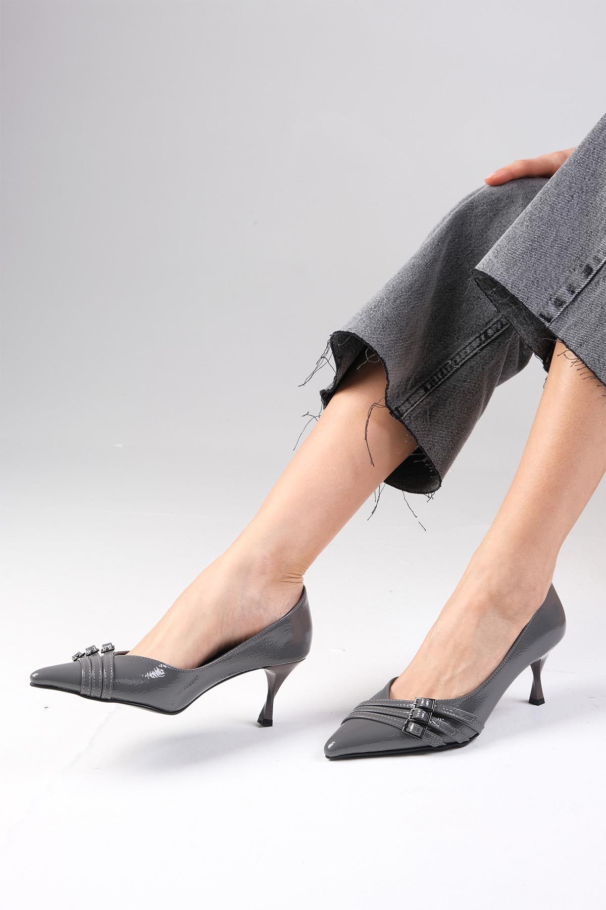 Shirley Grey Patent Leather Heels