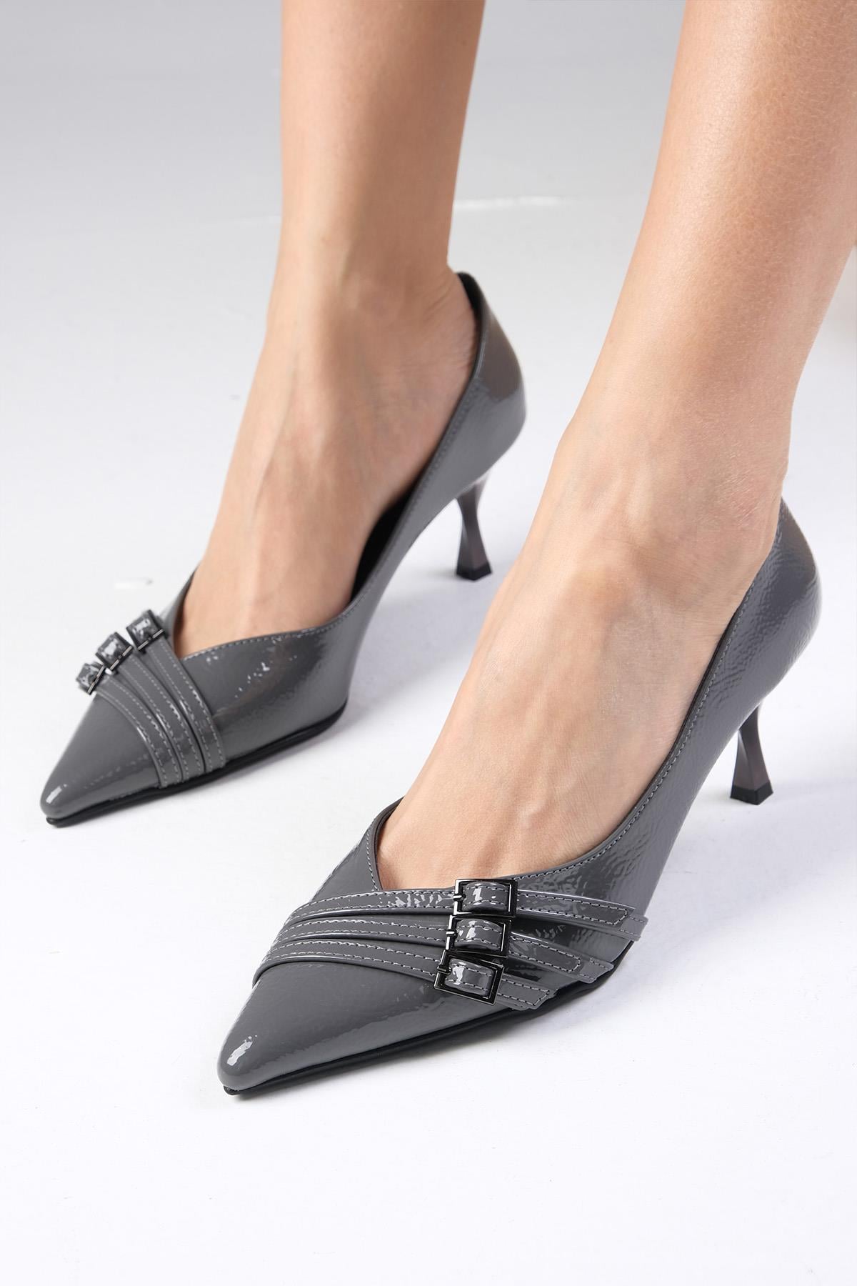 Shirley Grey Patent Leather Heels