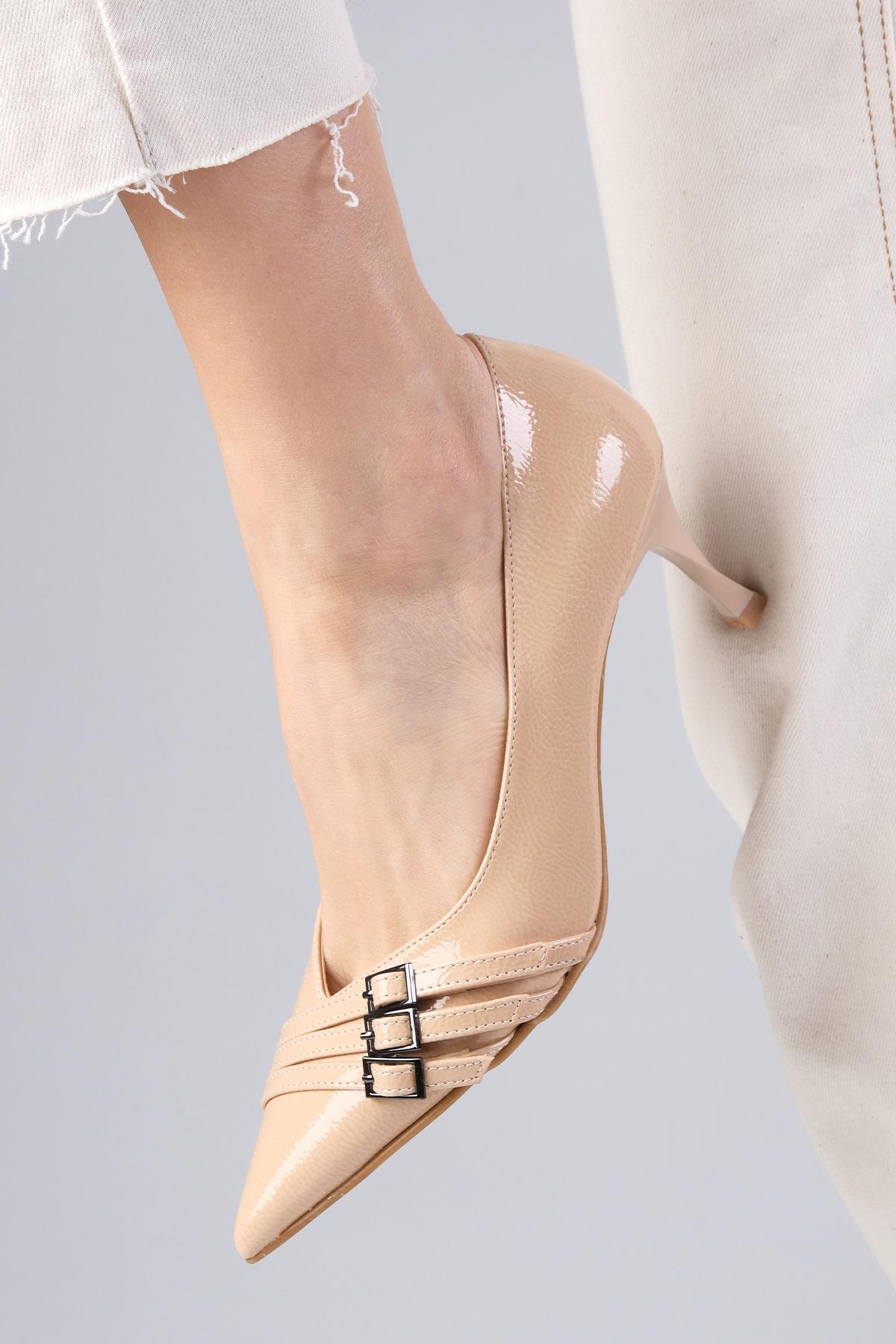 Shirley Tan Patent Leather Heels