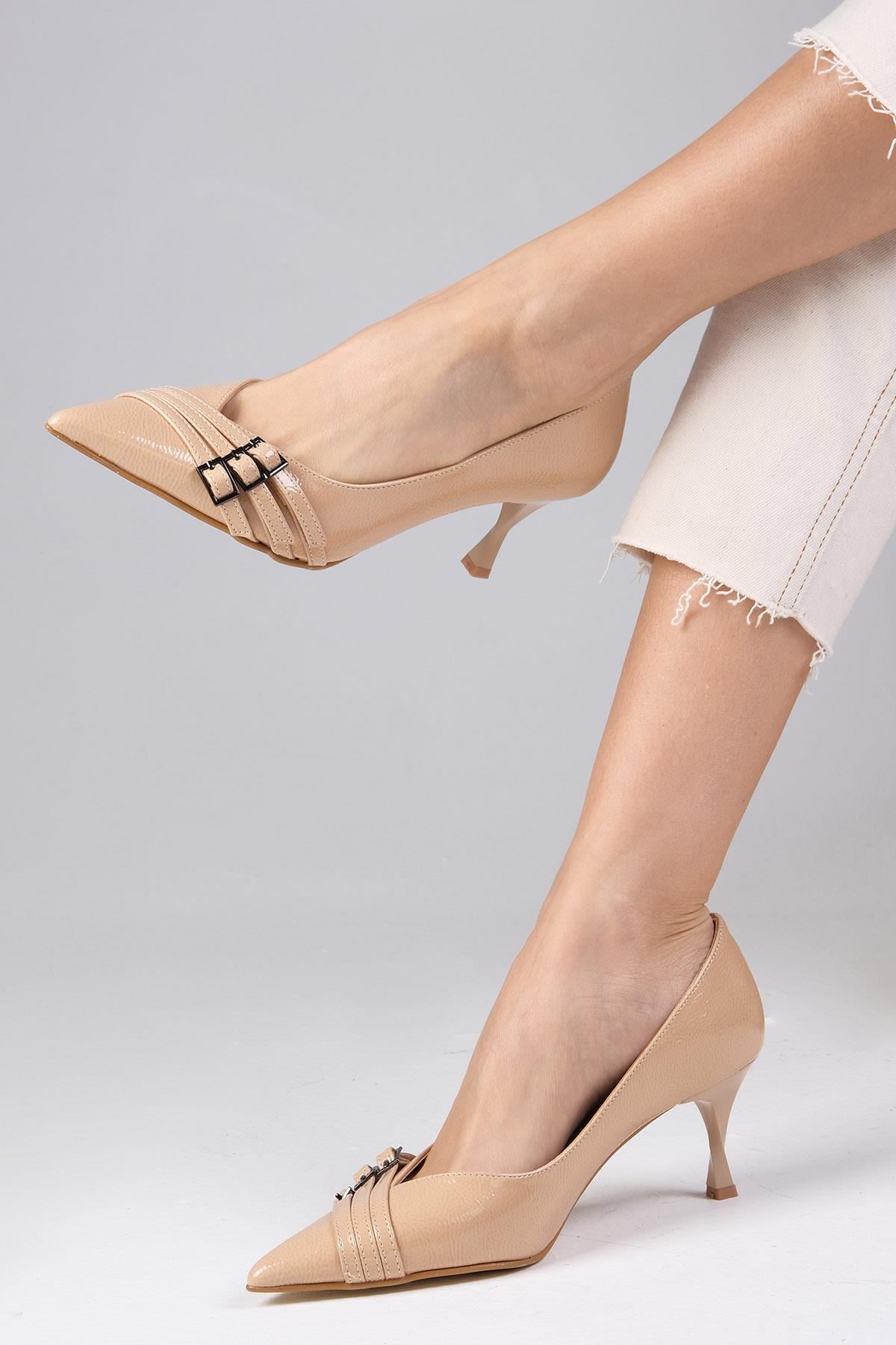 Shirley Tan Patent Leather Heels