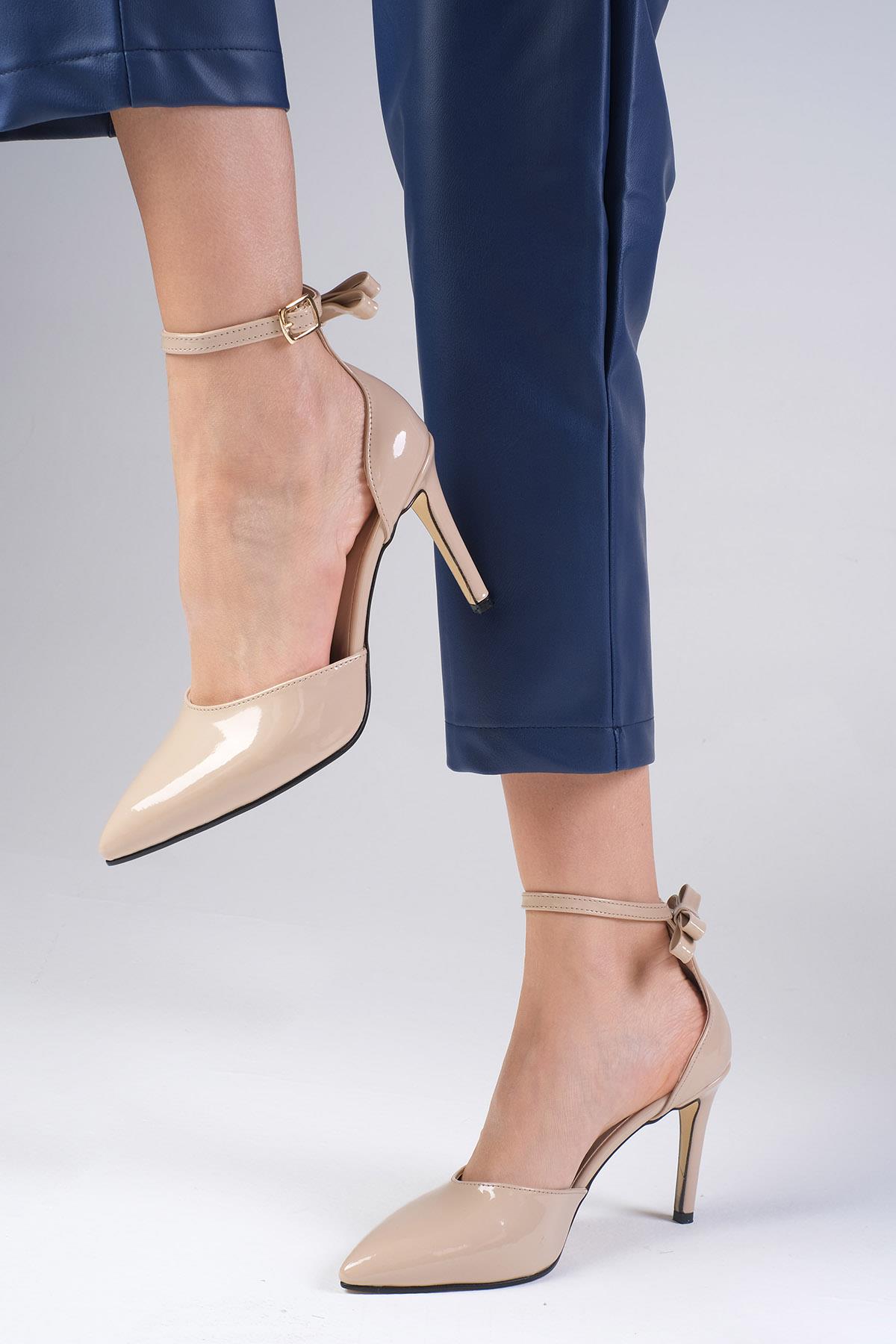 Sofia Tan Patent Leather Ankle Strap Heels