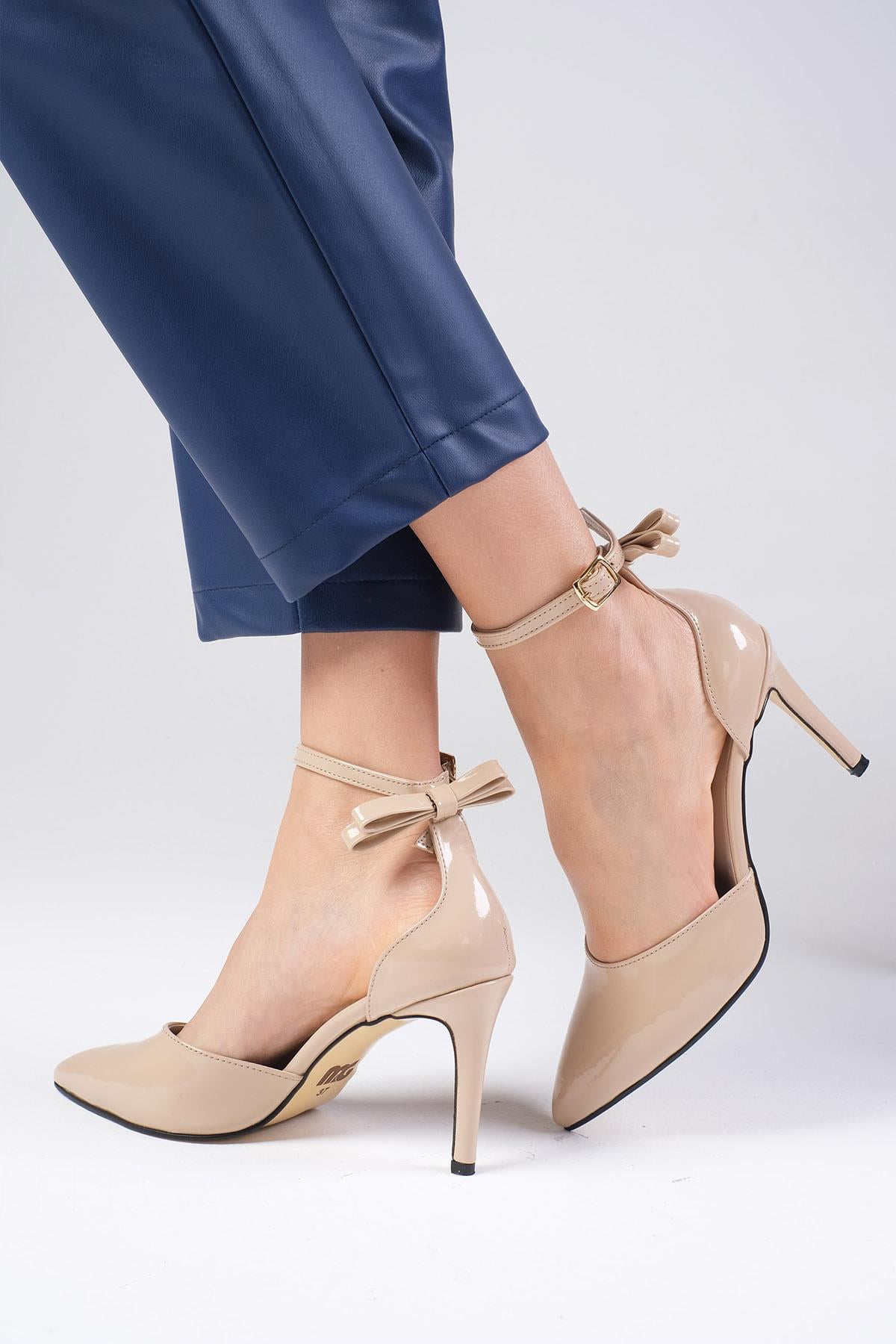 Sofia Tan Patent Leather Ankle Strap Heels