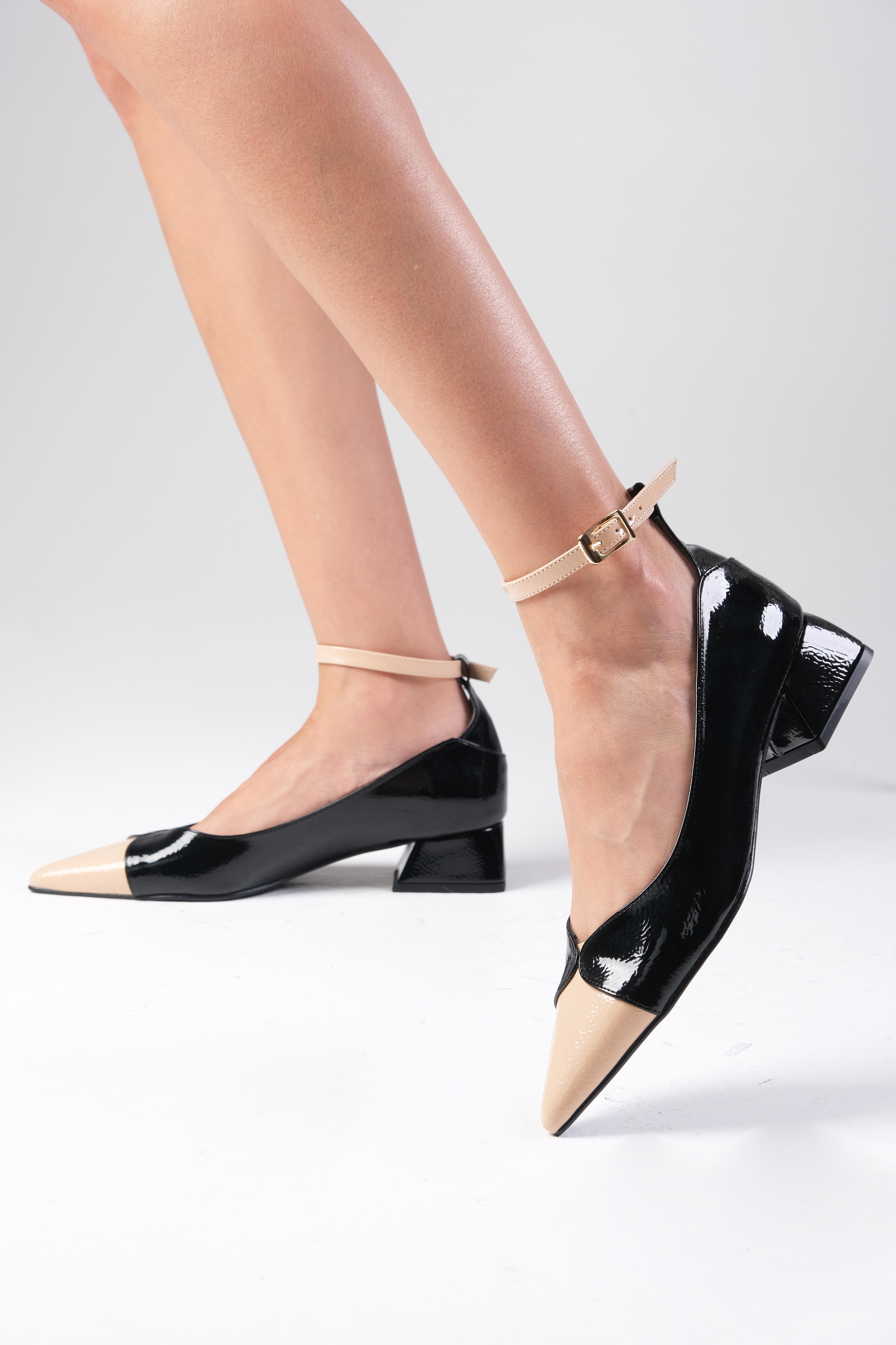Suzette Black Color Patent Leather Short Heels