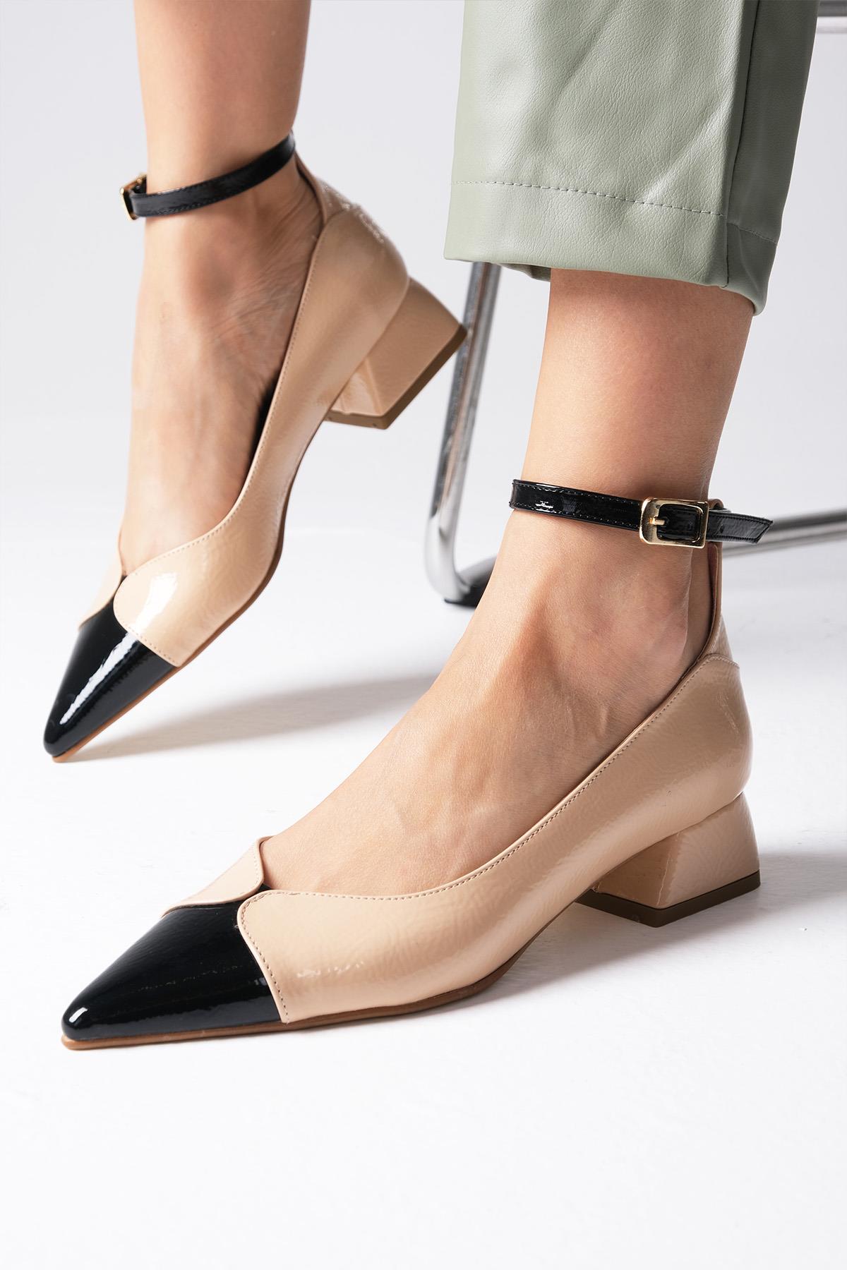 Suzette Tan Patent Leather Short Heels