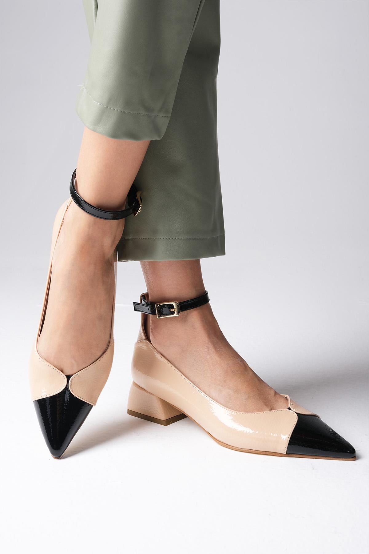 Suzette Tan Patent Leather Short Heels