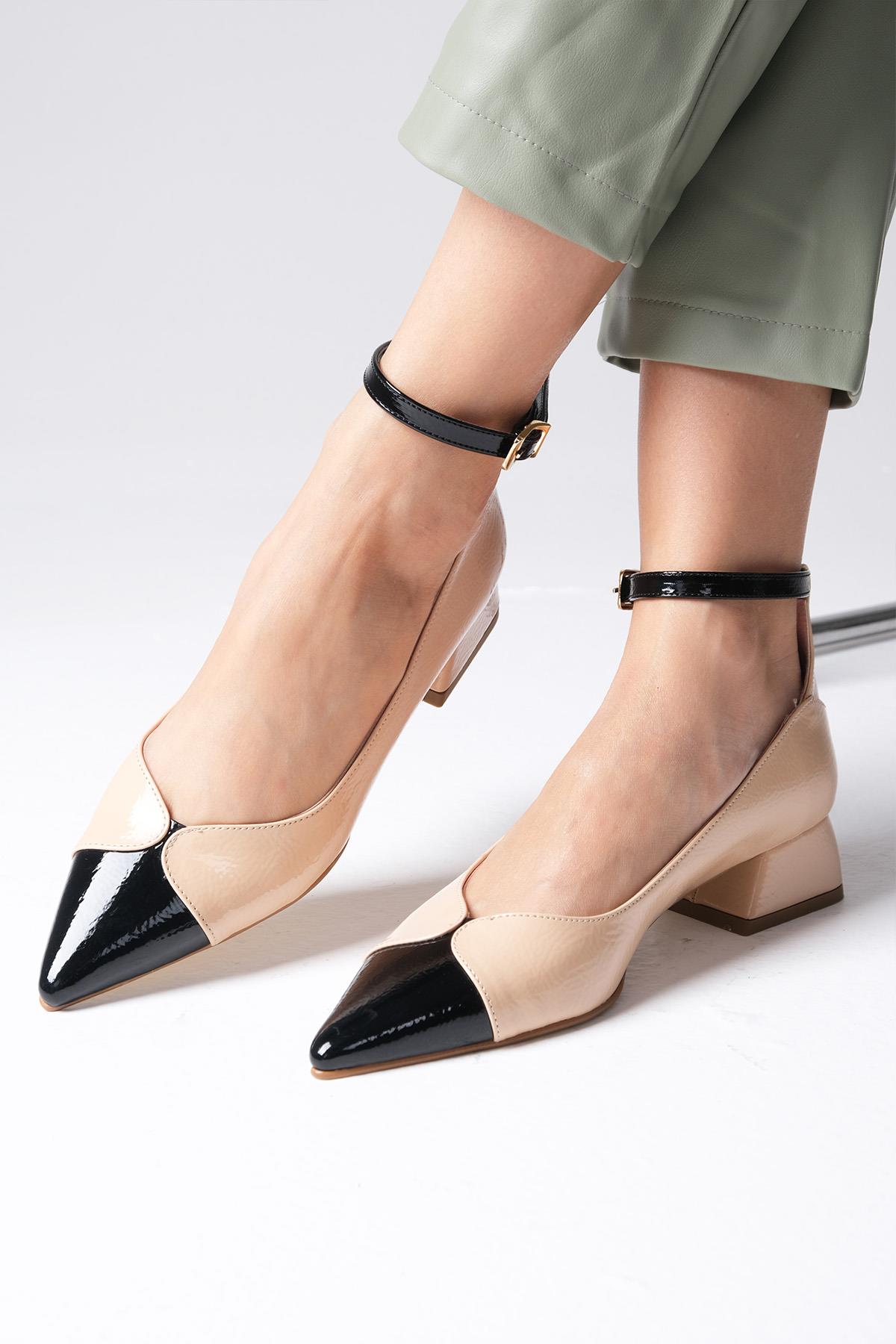 Suzette Tan Patent Leather Short Heels