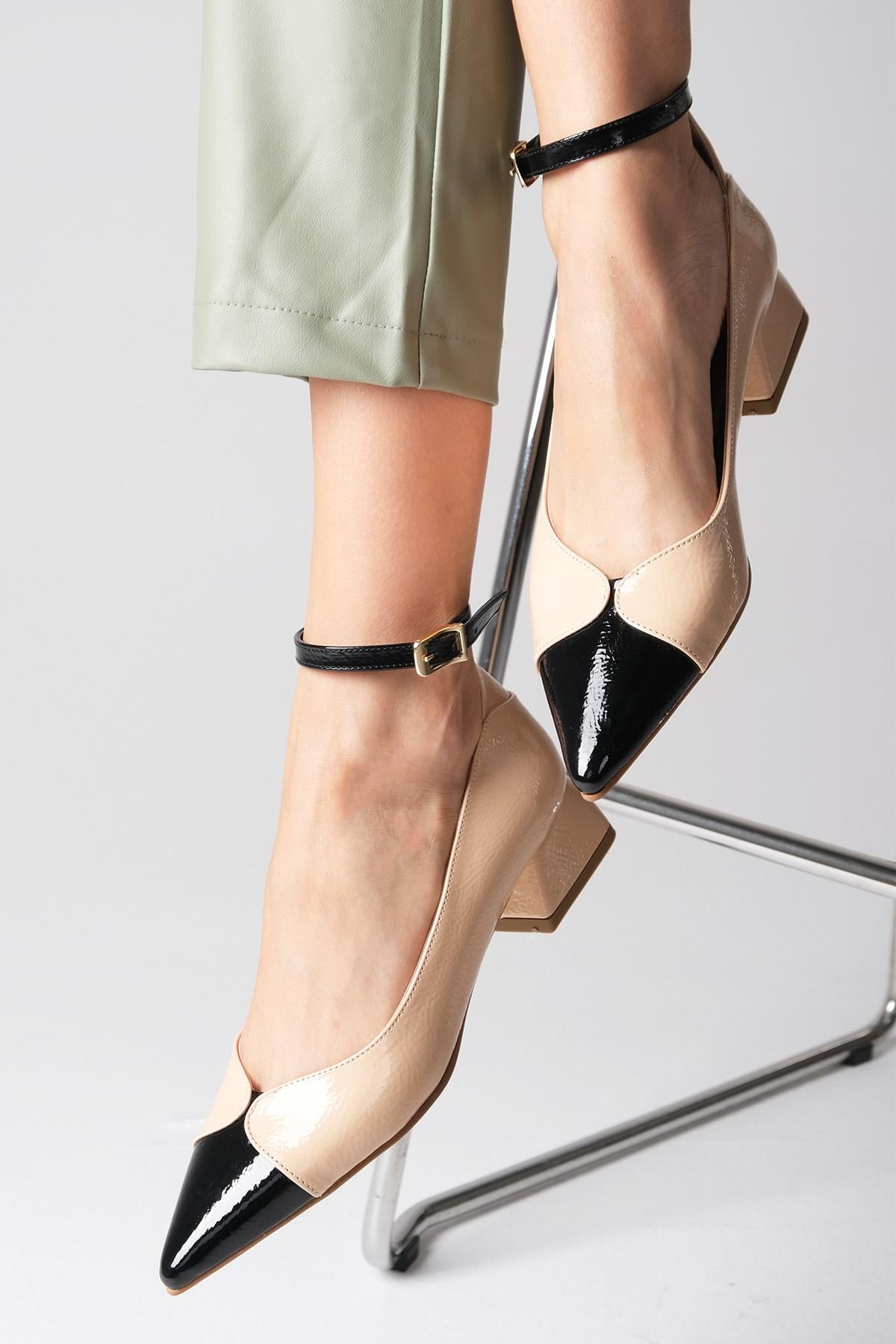 Suzette Tan Patent Leather Short Heels