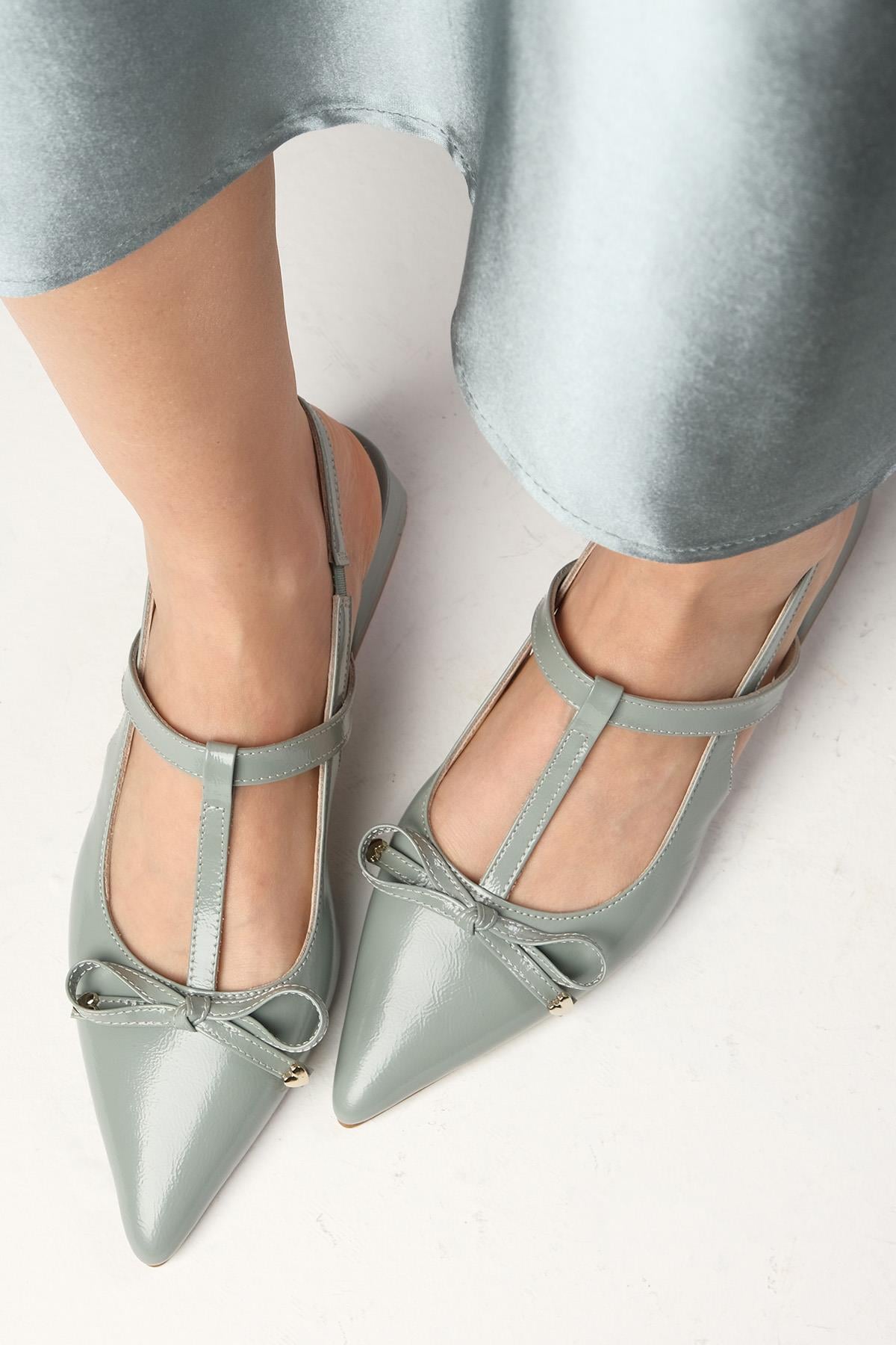 Tulip Genuine Patent Leather Nile Green Color Short Heels
