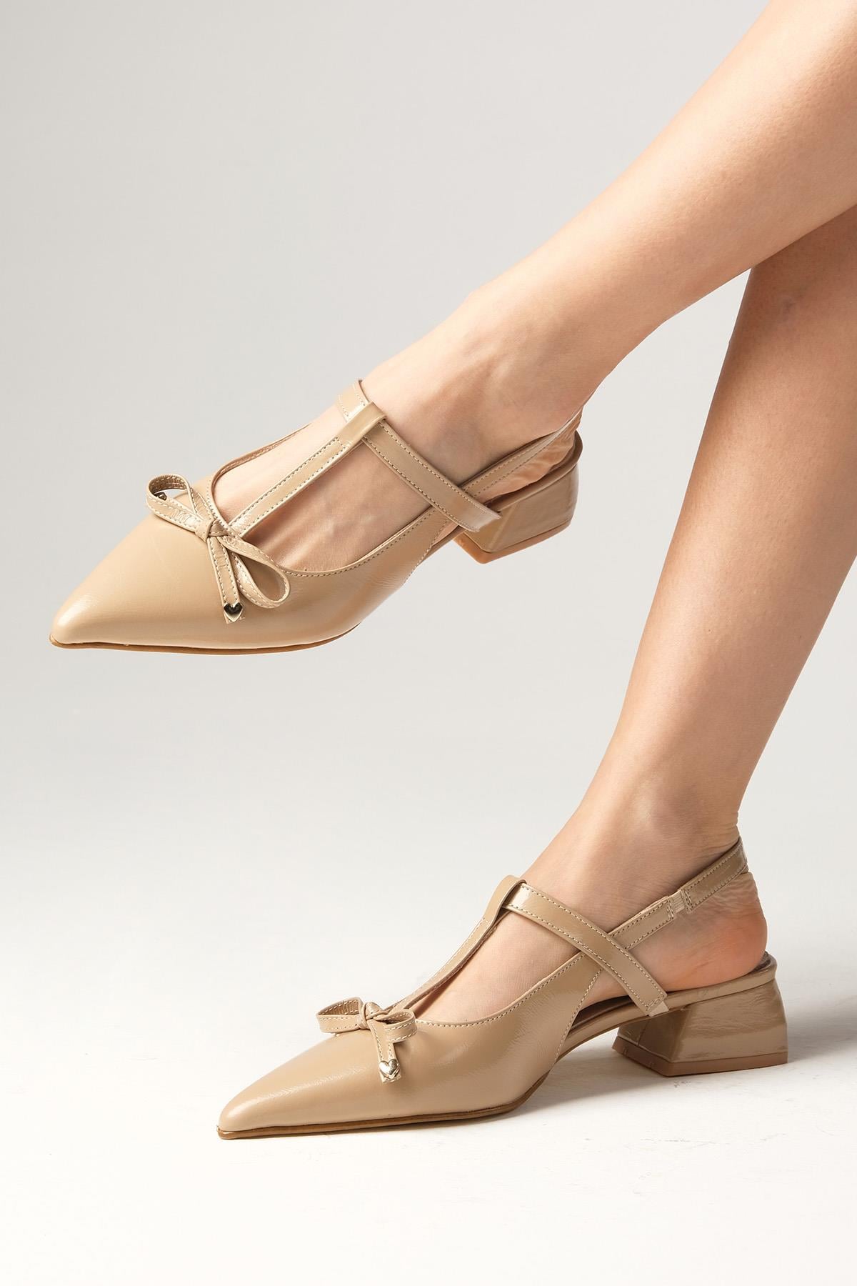 Tulip Genuine Patent Leather Tan Short Heels
