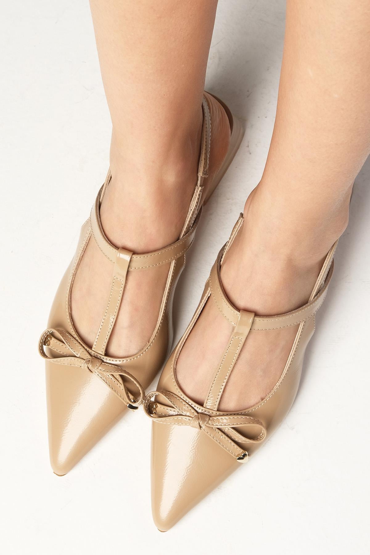 Tulip Genuine Patent Leather Tan Short Heels