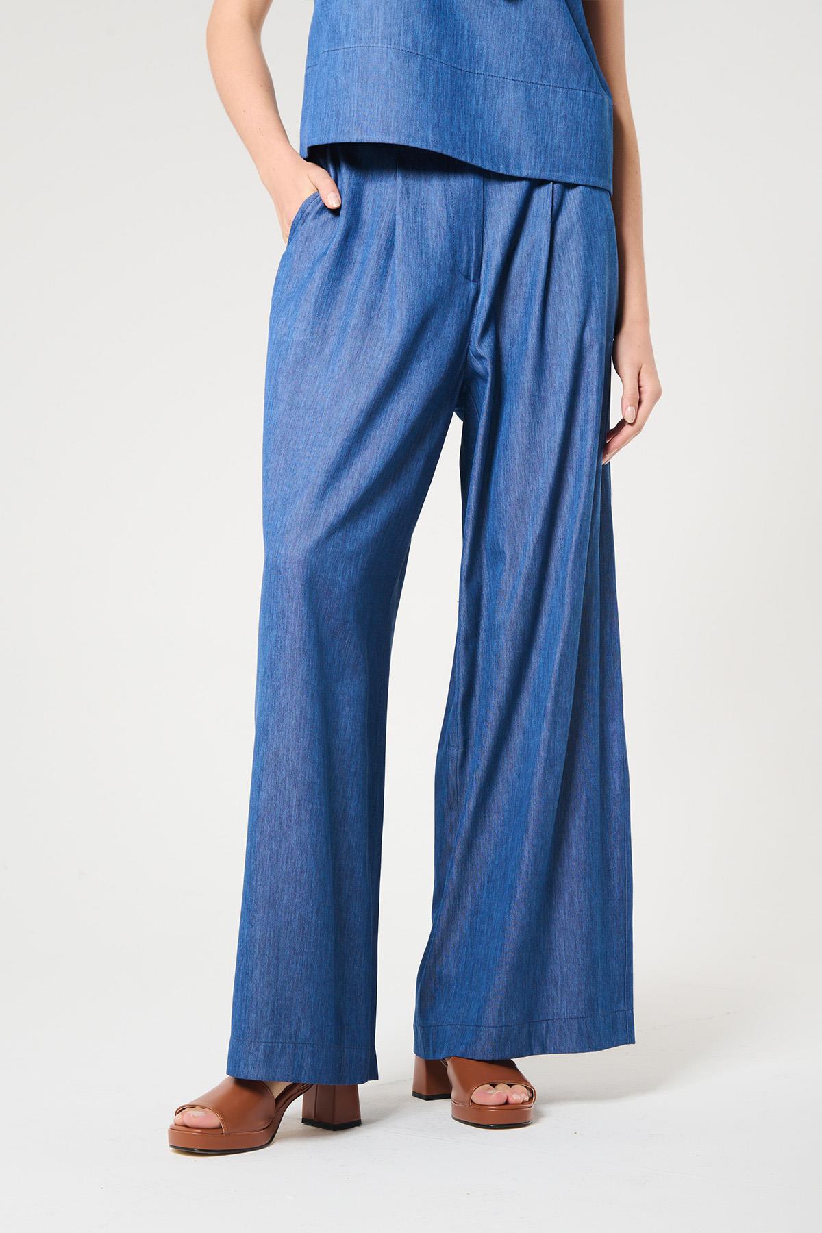 Denim Görünümlü Palazzo Pantolon