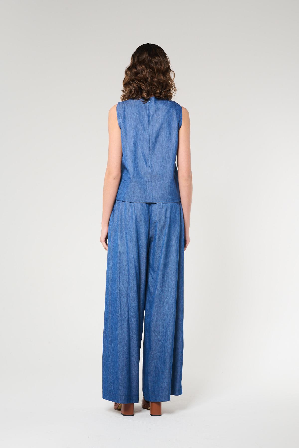 Denim Görünümlü Palazzo Pantolon