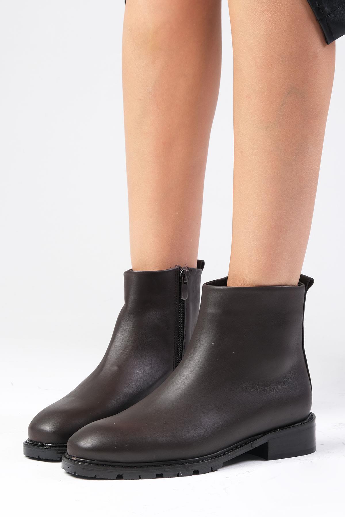 Adelina Hakiki Deri Kahverengi Bot