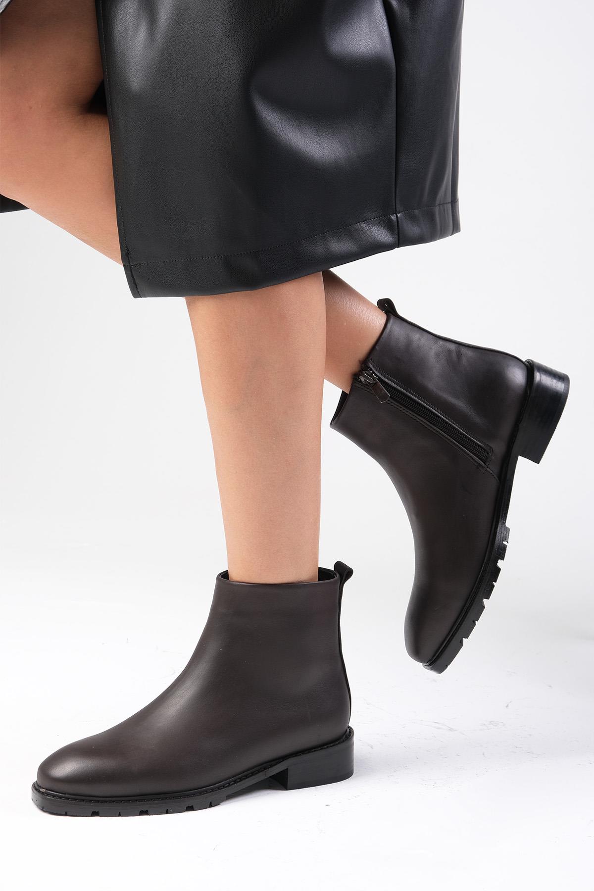 Adelina Hakiki Deri Kahverengi Bot