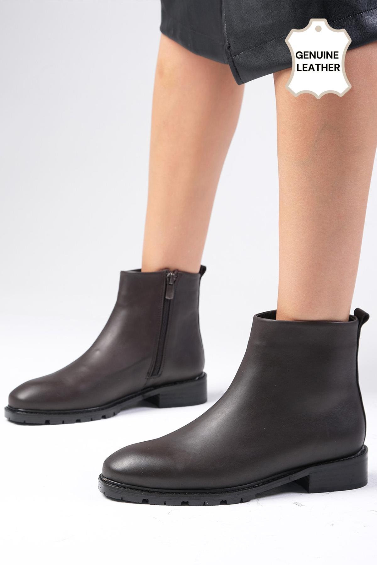 Adelina Hakiki Deri Kahverengi Bot