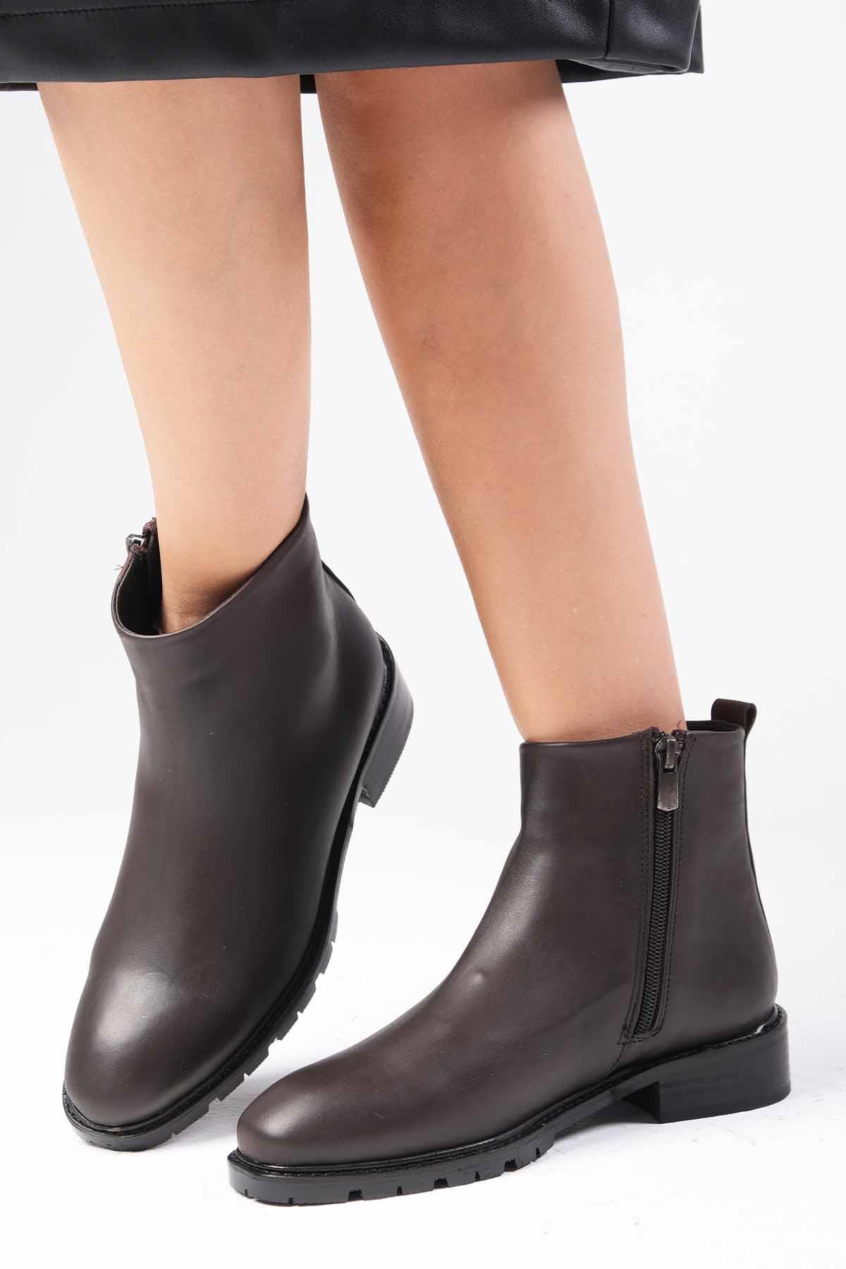 Adelina Hakiki Deri Kahverengi Bot