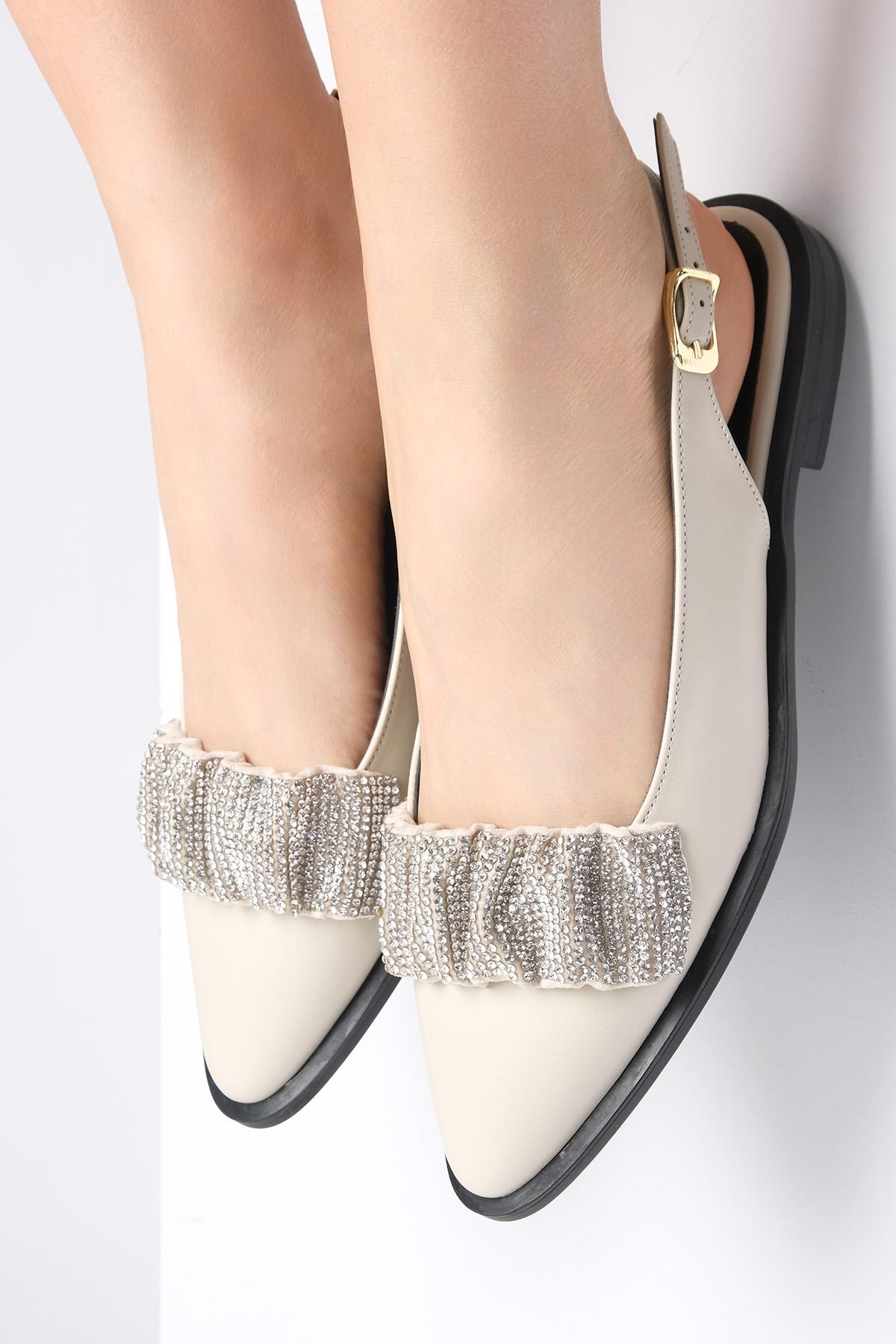 Aisha Bej Renk Büzgülü Taş Bantlı Babet