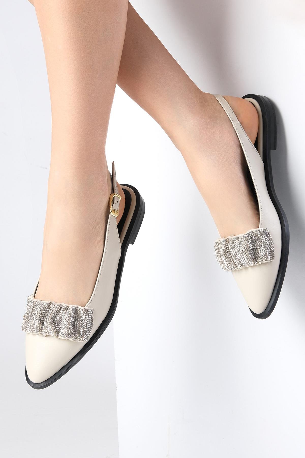 Aisha Bej Renk Büzgülü Taş Bantlı Babet