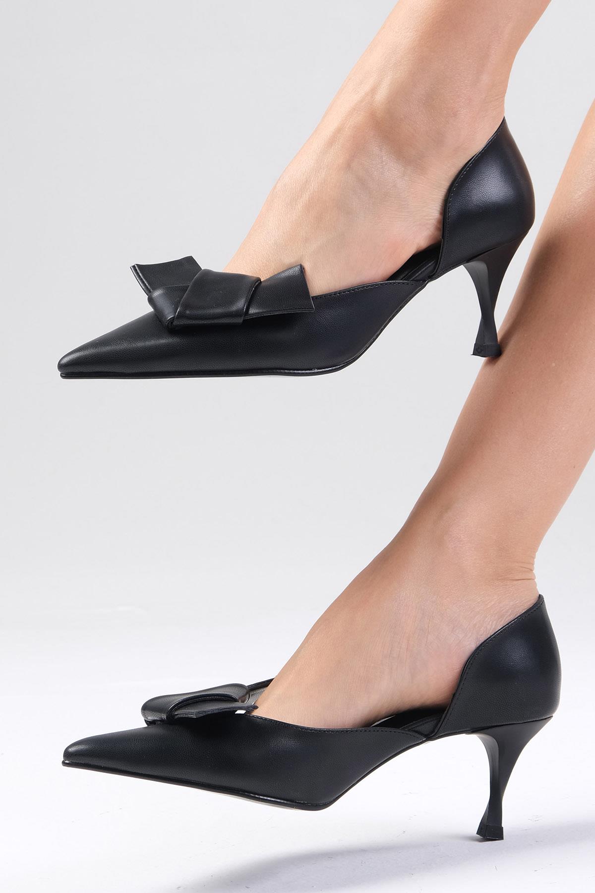 Alexa Metalik Siyah Renk Topuklu Ayakkabı