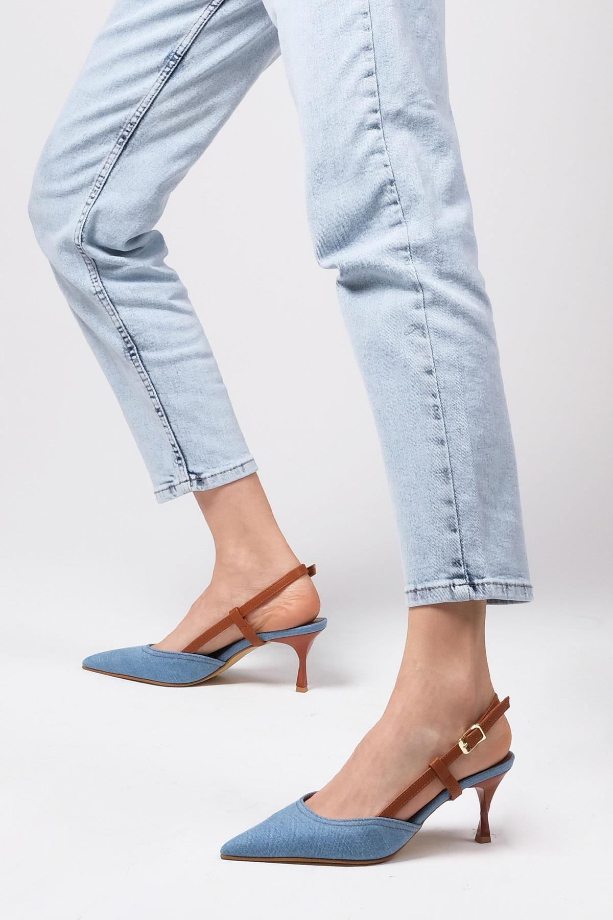 Alina Kot Mavi Renk Kısa Topuklu Ayakkabı