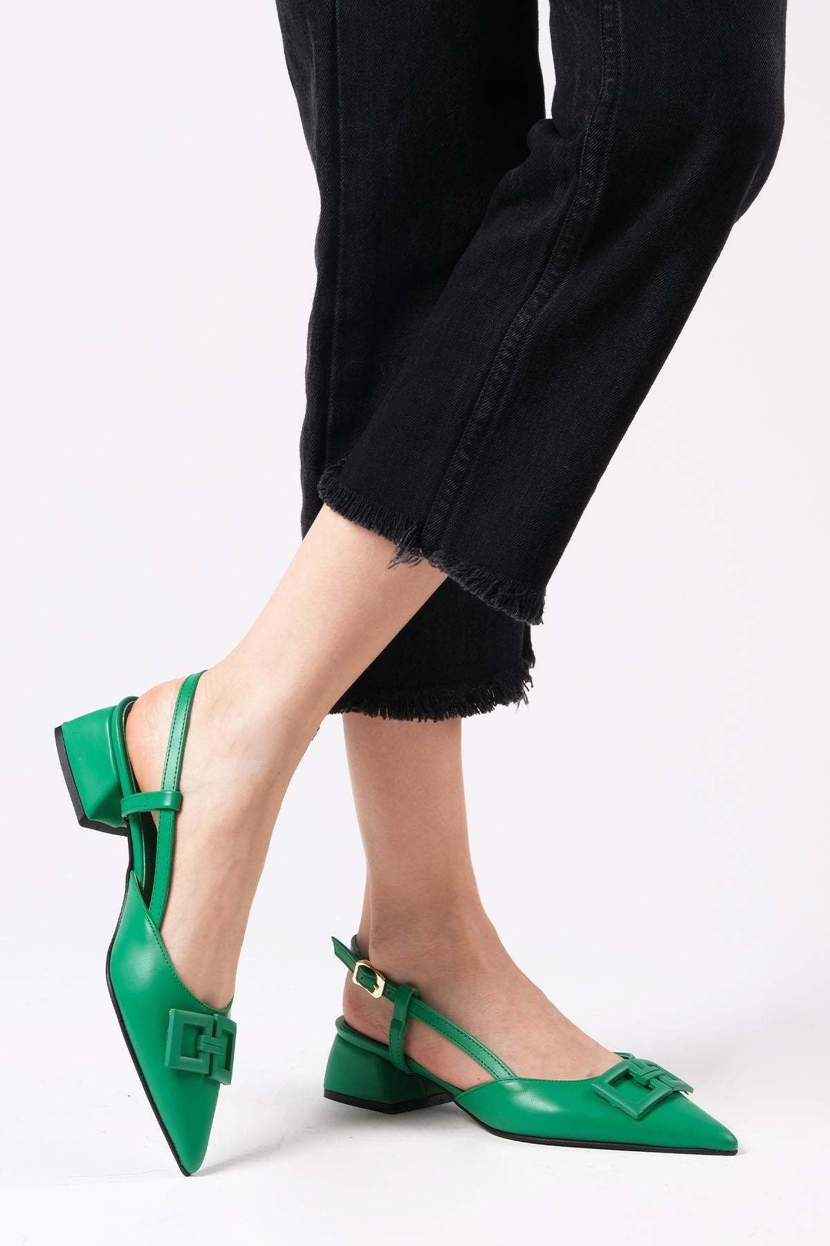 Alyssa Yeşil Renk Kısa Topuklu Ayakkabı