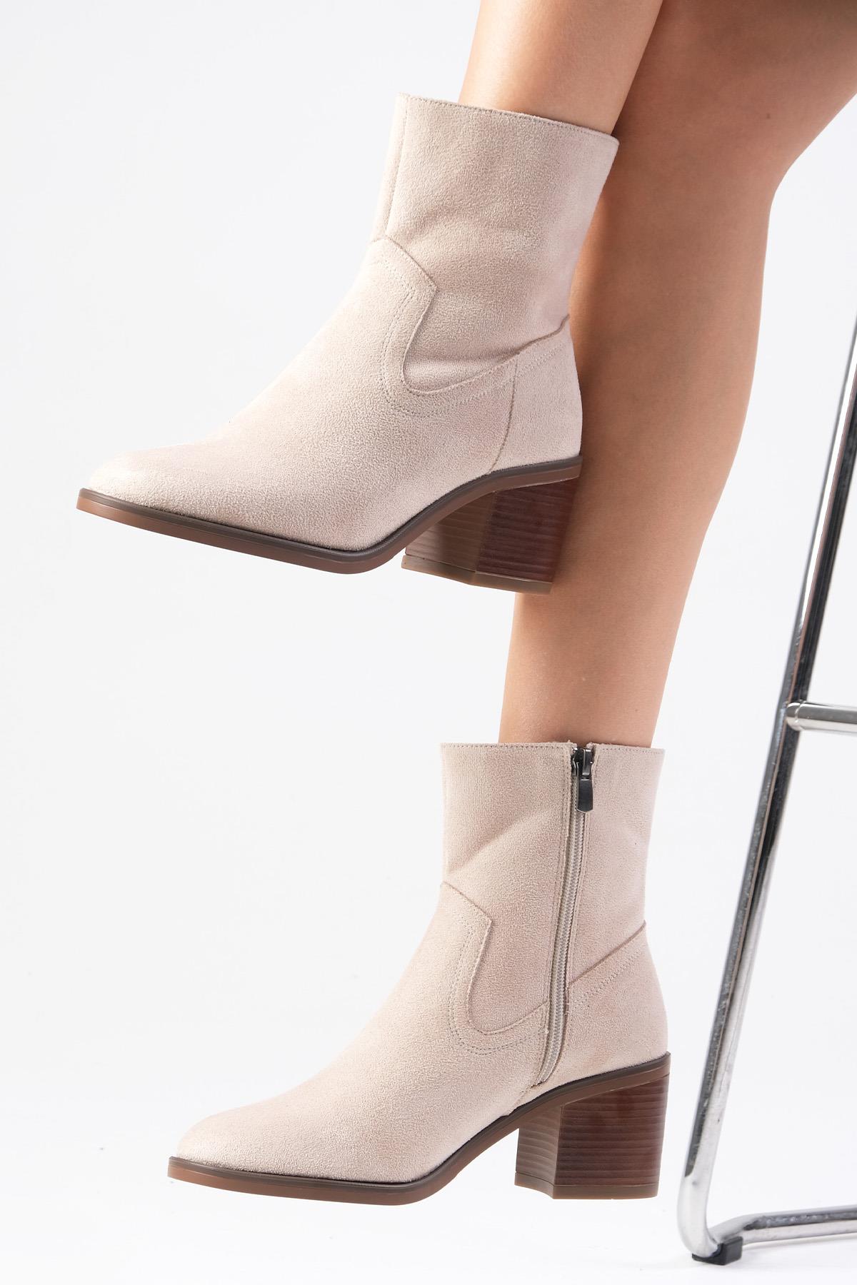 Amory Bej Renk Kalın Topuklu Bot