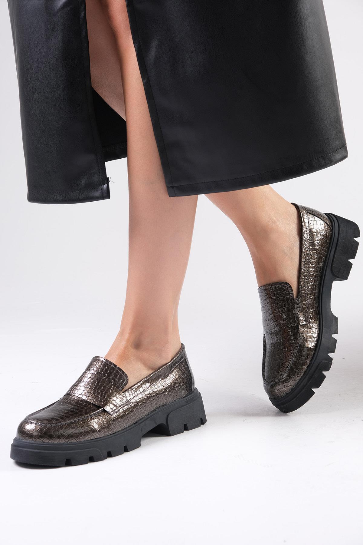 Andrea Gri Renk Kalın Tabanlı Oxford Ayakkabı