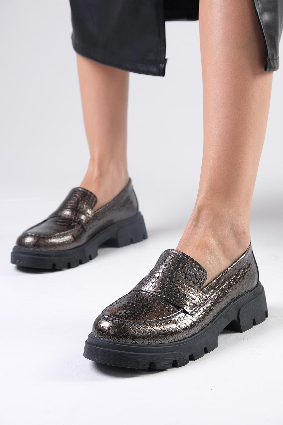 Andrea Gri Renk Kalın Tabanlı Oxford Ayakkabı