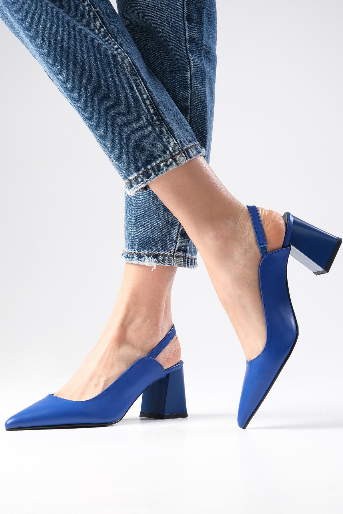 Anette Saks Mavi Renk Arkası Açık Topuklu Ayakkabı