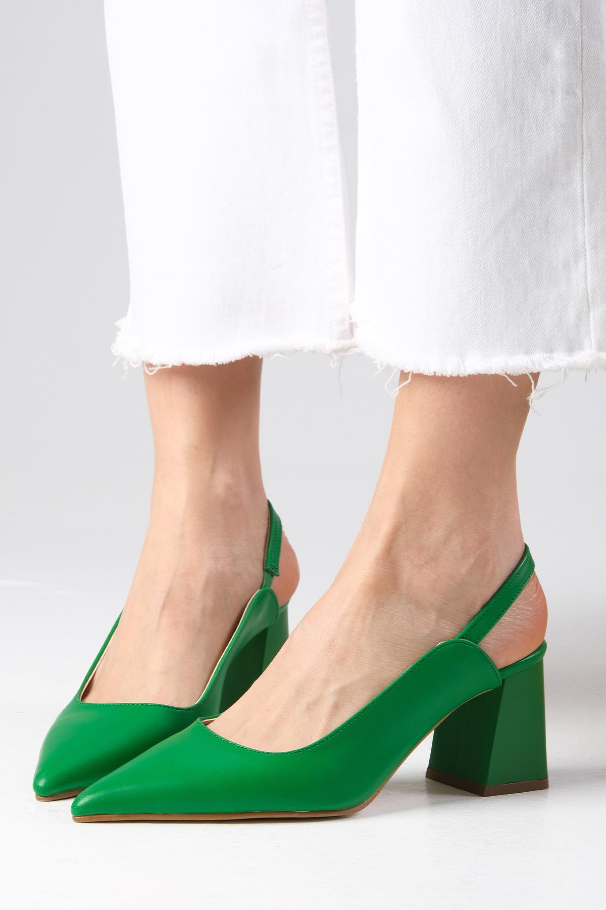 Anette Yeşil Renk Arkası Açık Topuklu Ayakkabı