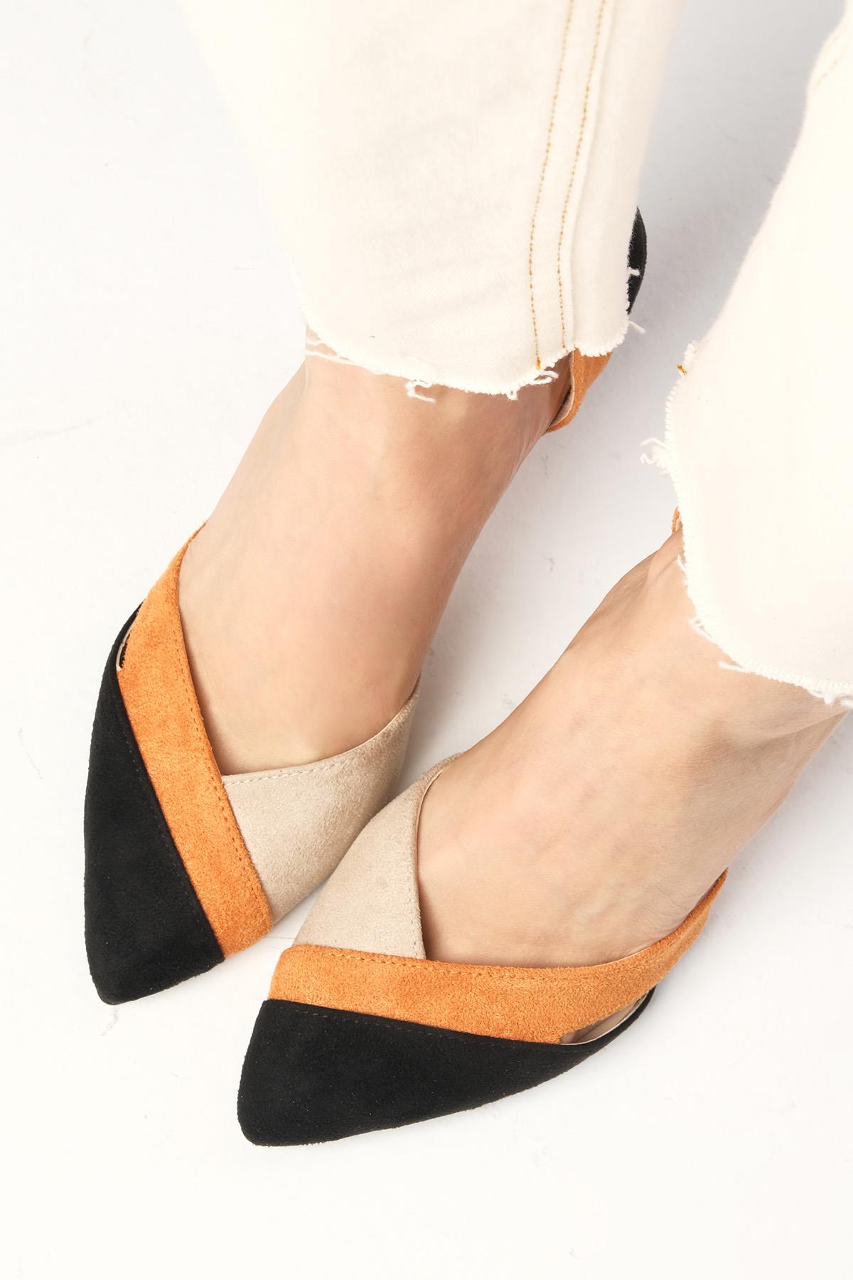 Anita Siyah Süet Renk Bloklu Topuklu Ayakkabı