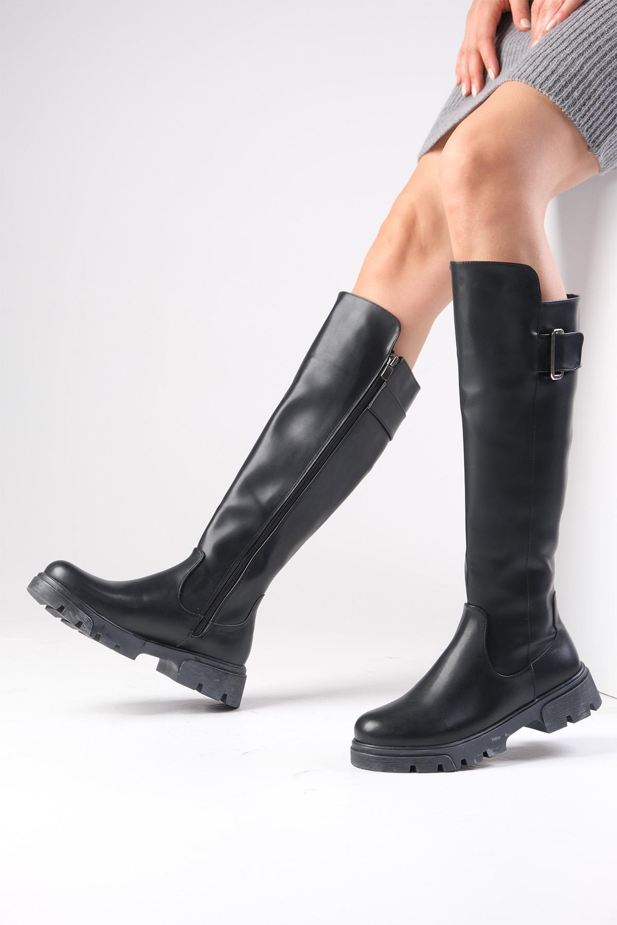 Arya Siyah Renk Fermuarlı Postal Çizme
